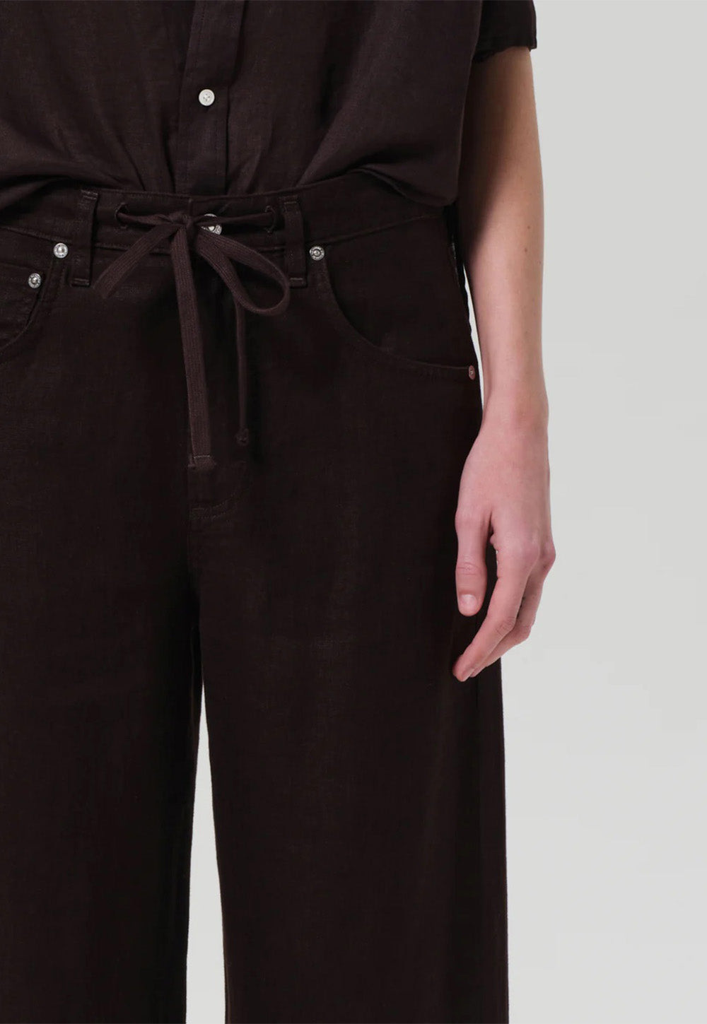 Brynn Drawstring Linen Trouser - Chocolate