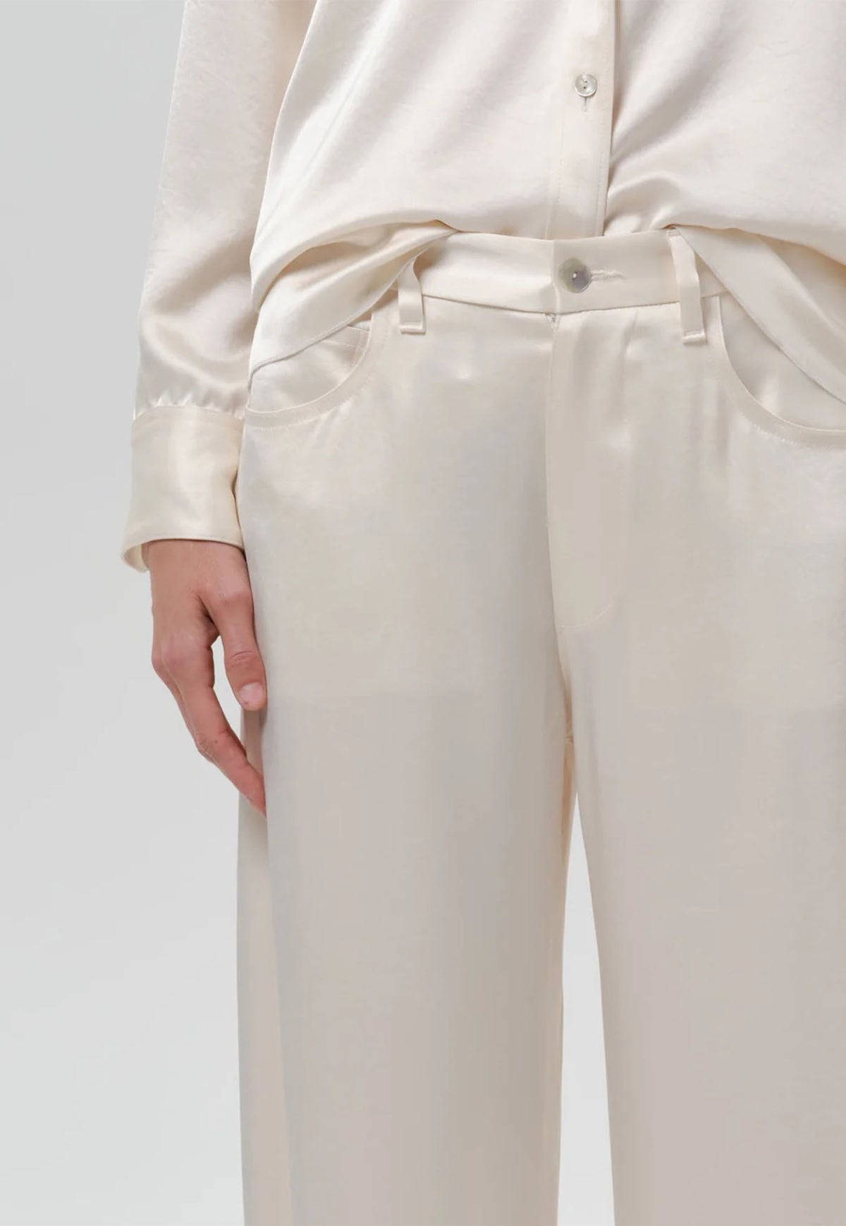Brynn Japanese Hammered Satin Trouser - Cream