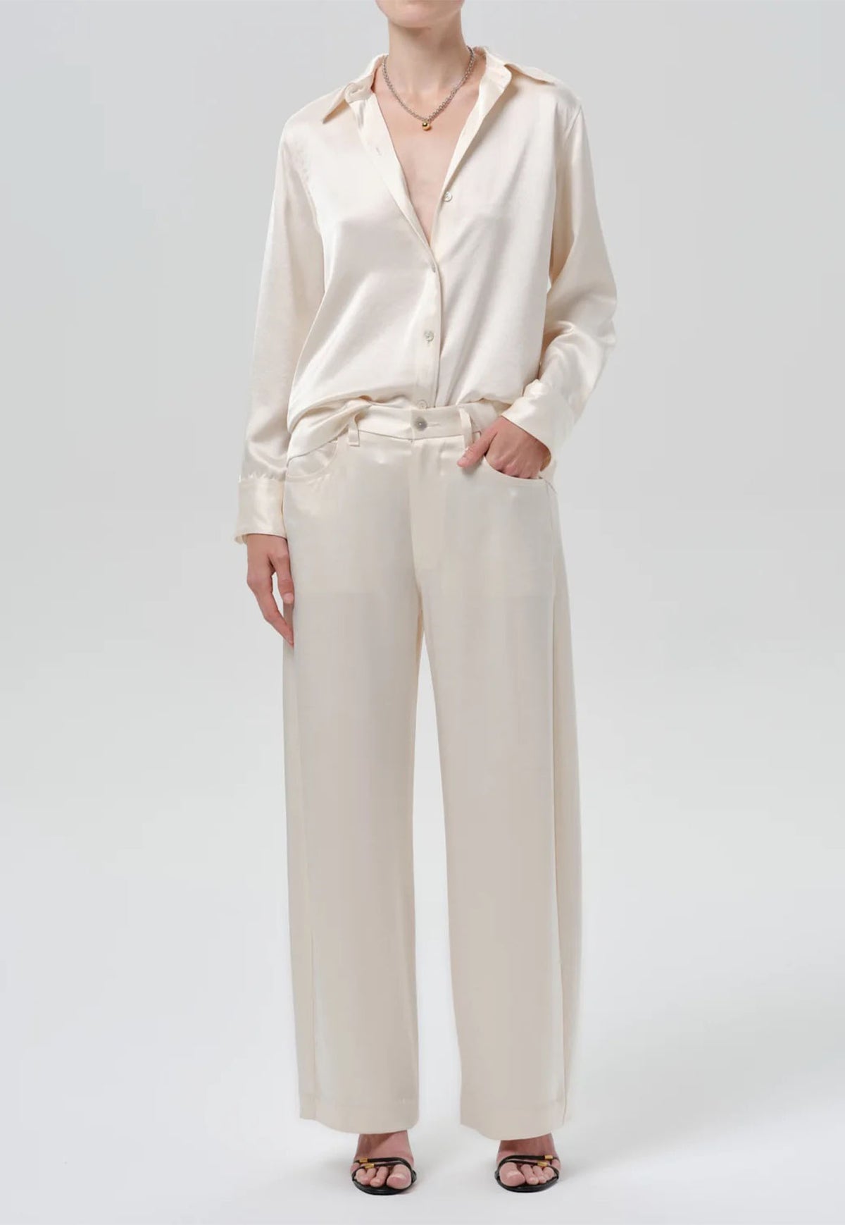 Brynn Japanese Hammered Satin Trouser - Cream