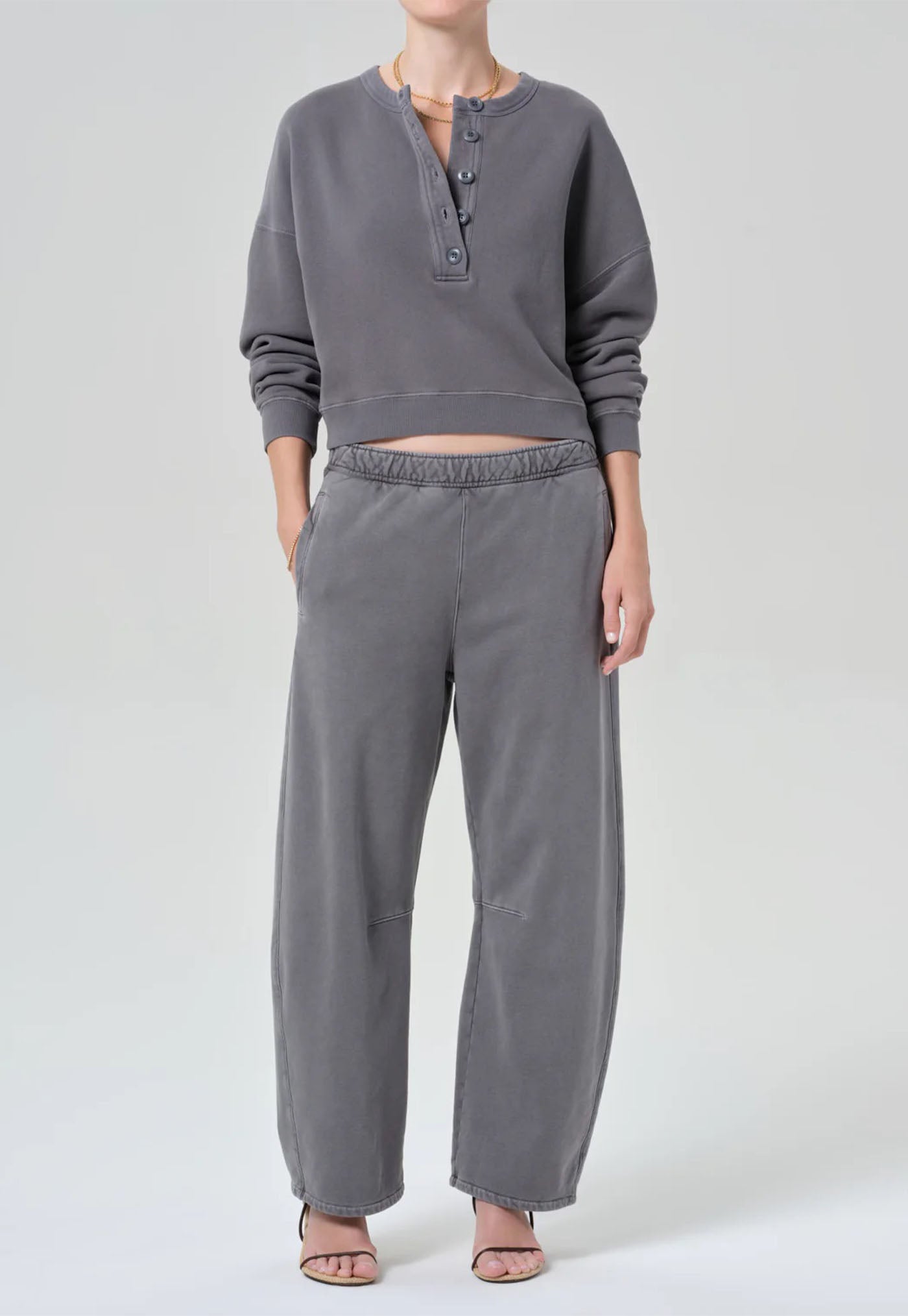 Rhomboid Henley - Dark Grey