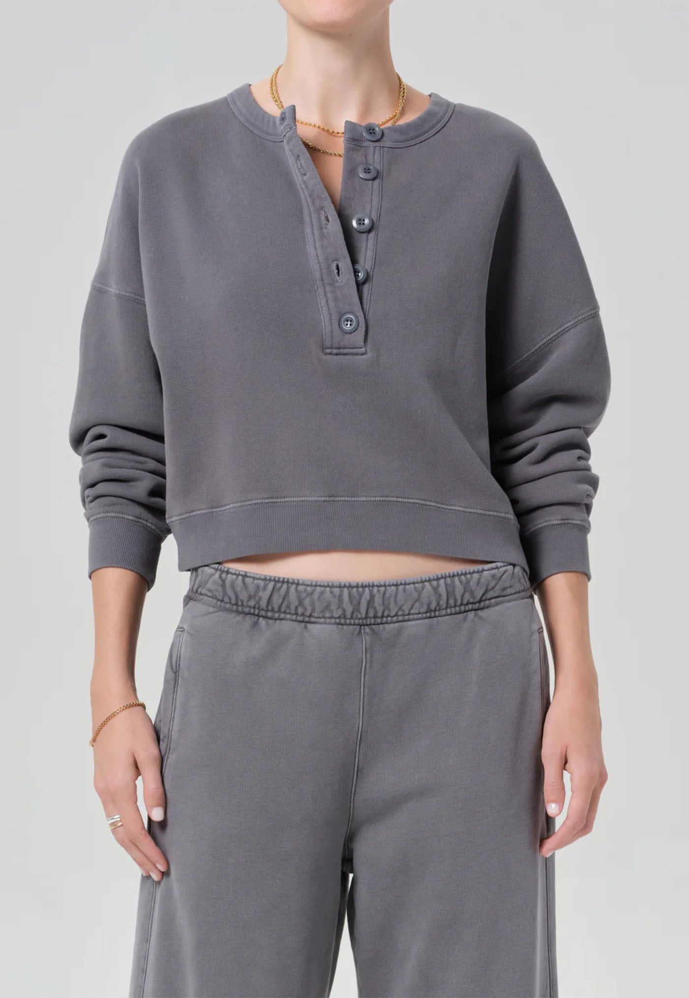 Rhomboid Henley - Dark Grey