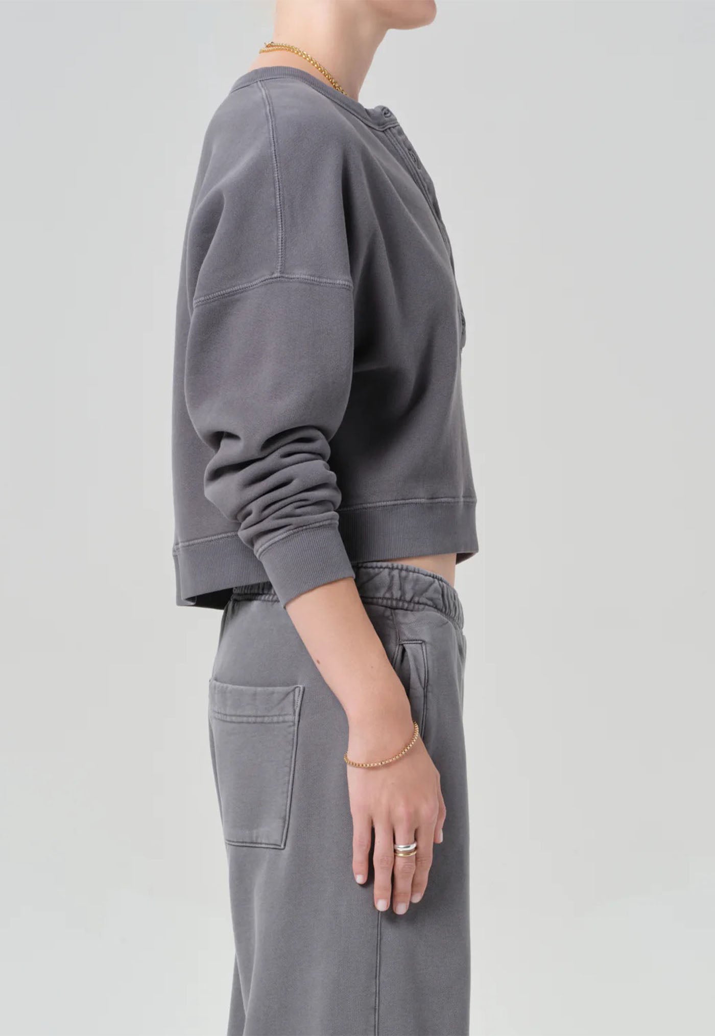 Rhomboid Henley - Dark Grey