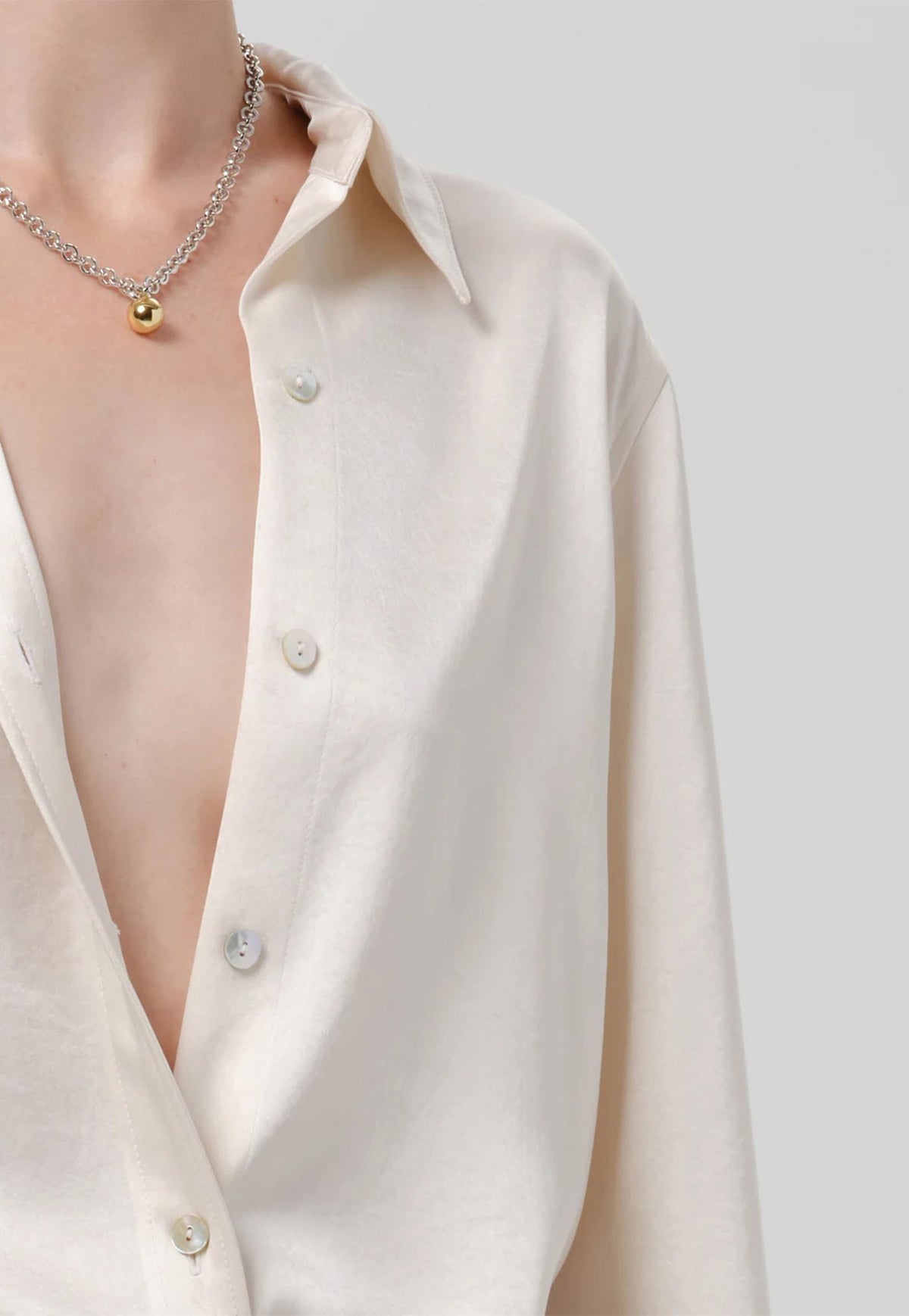 Tullah Japanese Hammered Satin Shirt - Cream