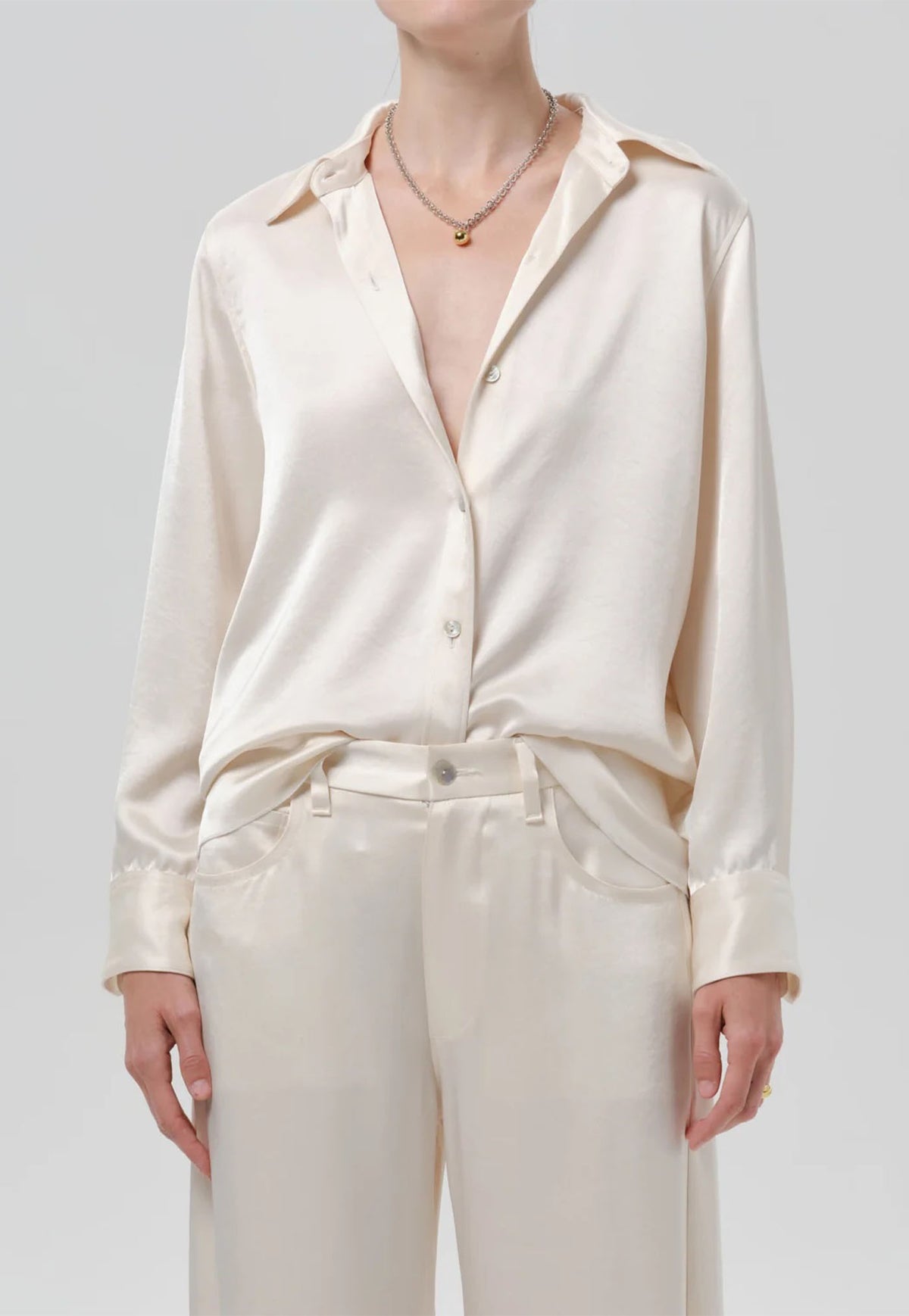 Tullah Japanese Hammered Satin Shirt - Cream