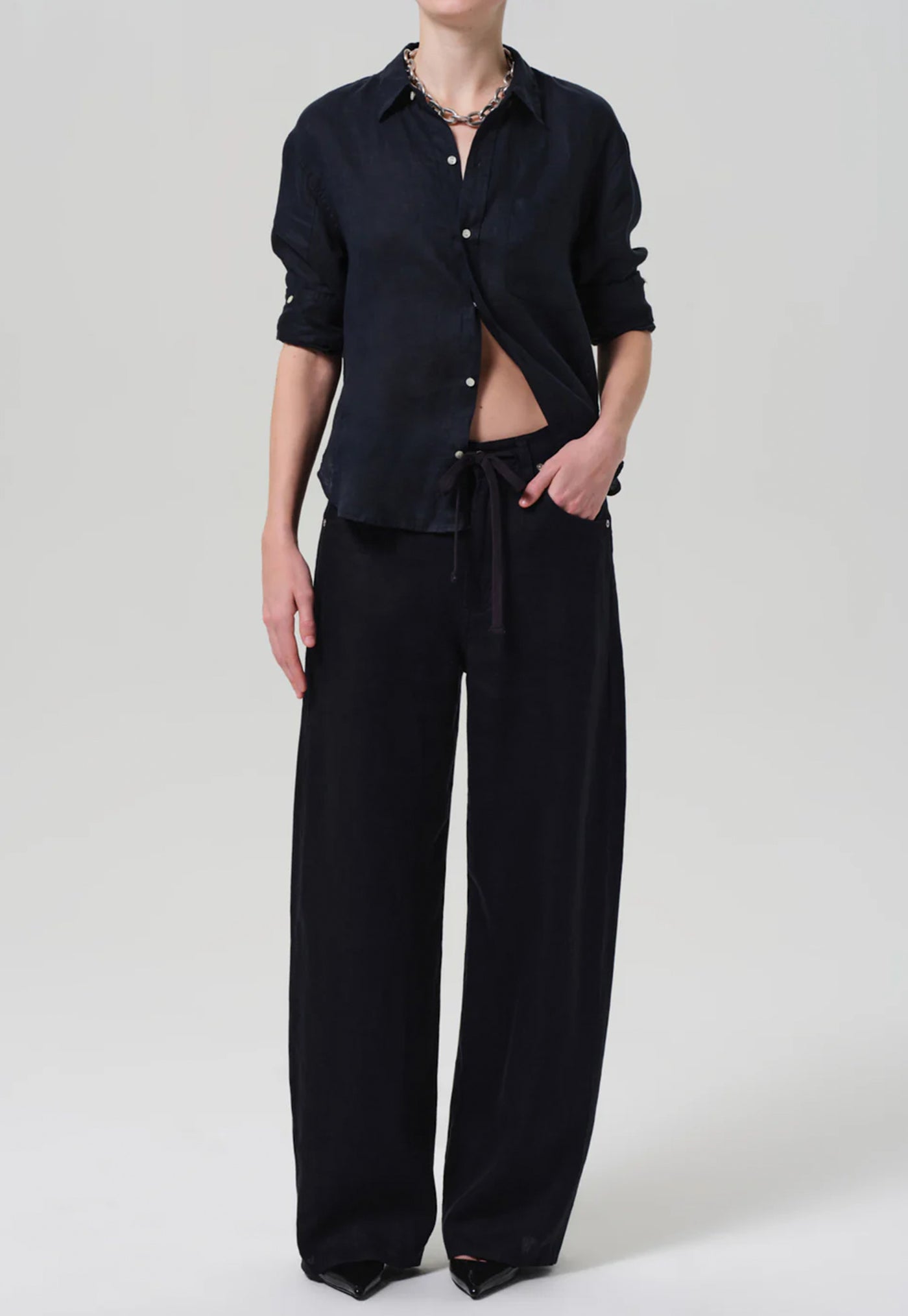 Brynn Drawstring Linen Trouser - True Navy