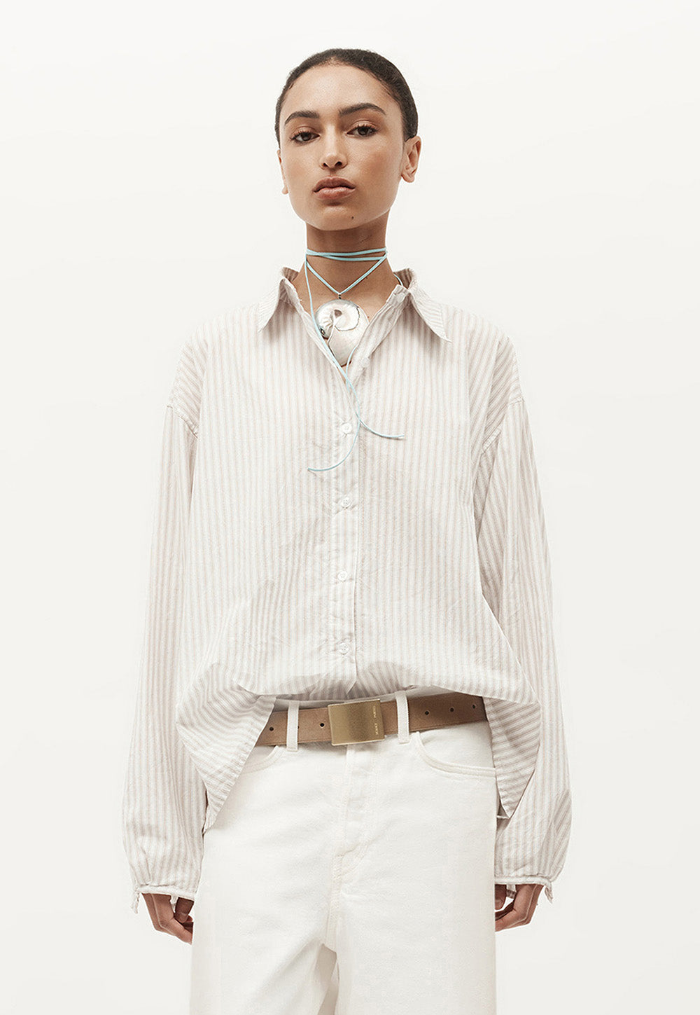 Wide Belt - Rectangle Oat Suede/Brass