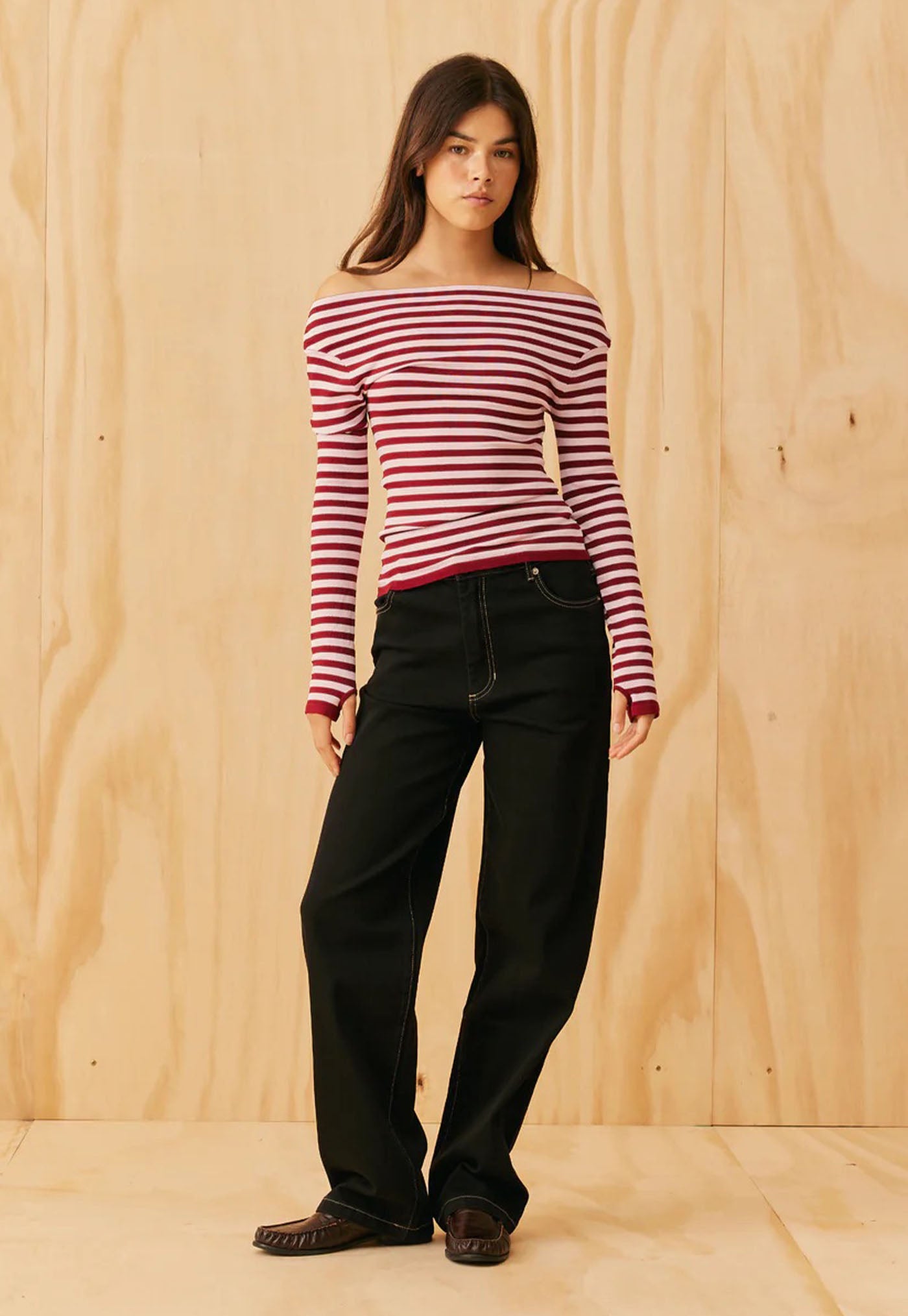 Emma Knit Long Sleeve - Burgundy Pink Stripe