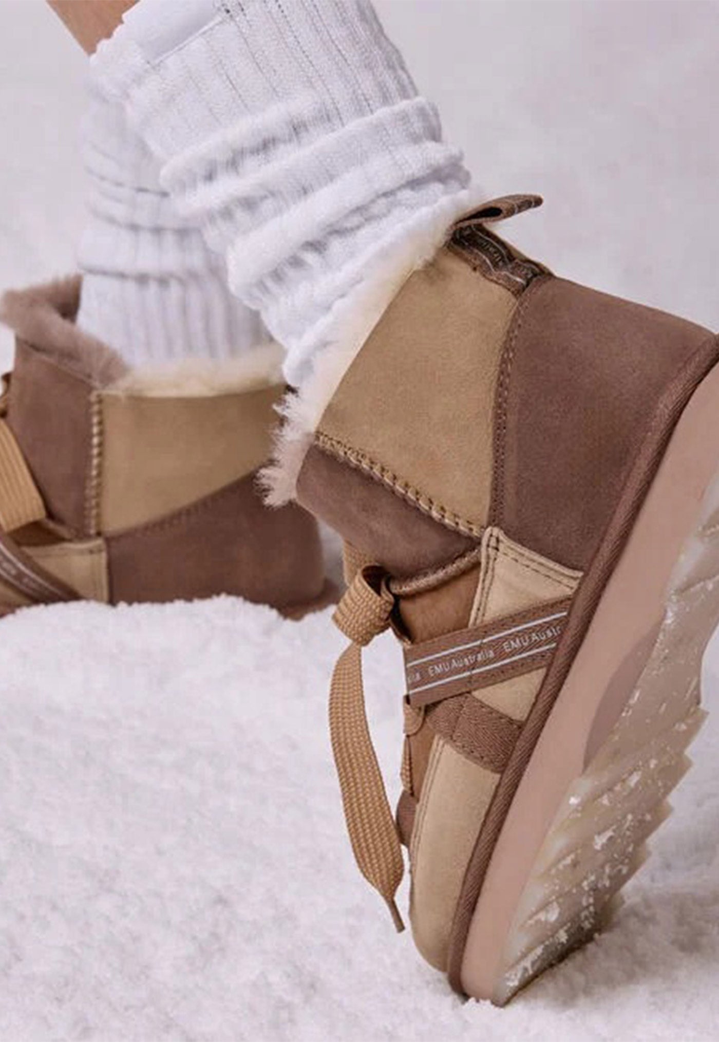Blurred Patchwork Sheepskin Boot - Mushroom