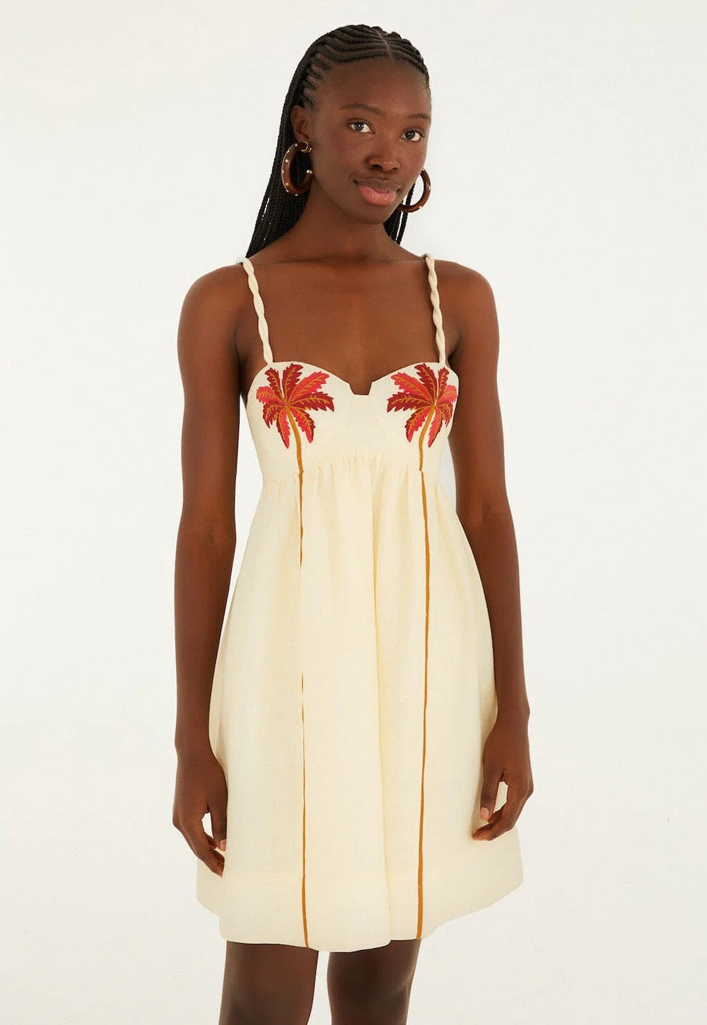 Coconut Tree Embroidered Mini Dress - Sand