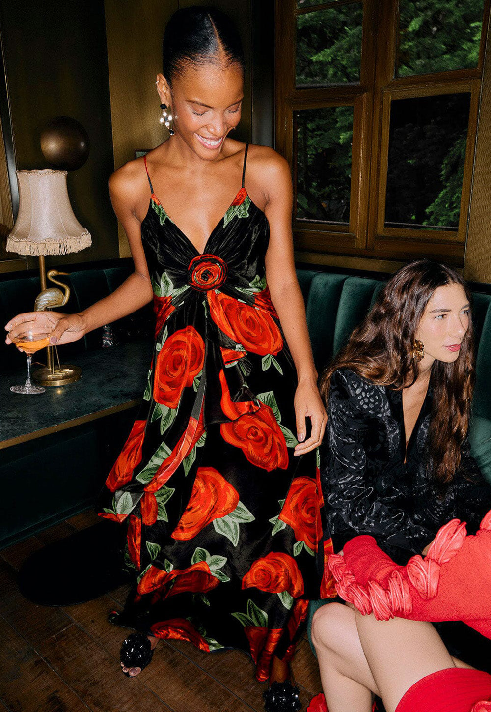 Latin Roses Sleeveless Maxi Dress - Black