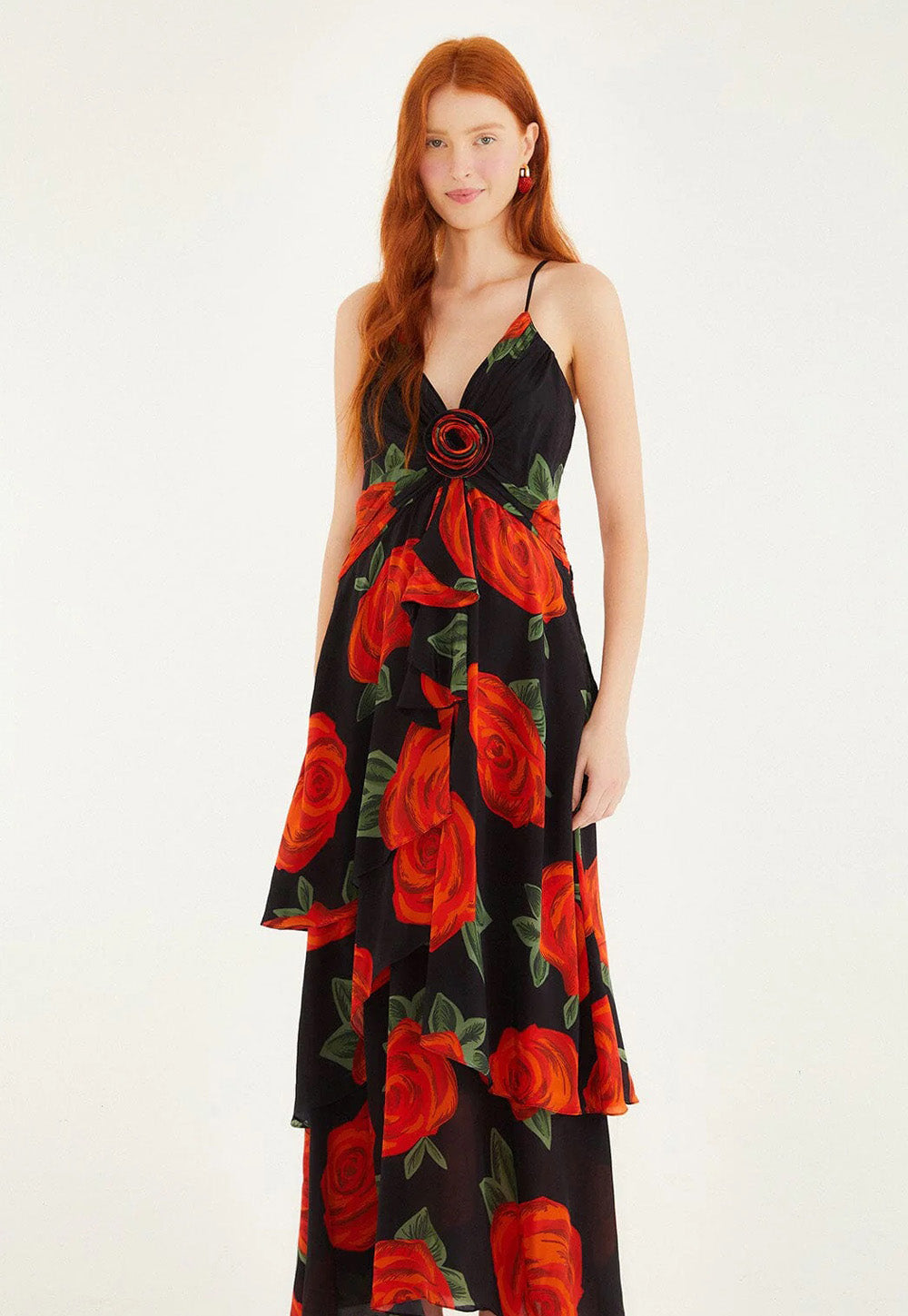 Latin Roses Sleeveless Maxi Dress - Black