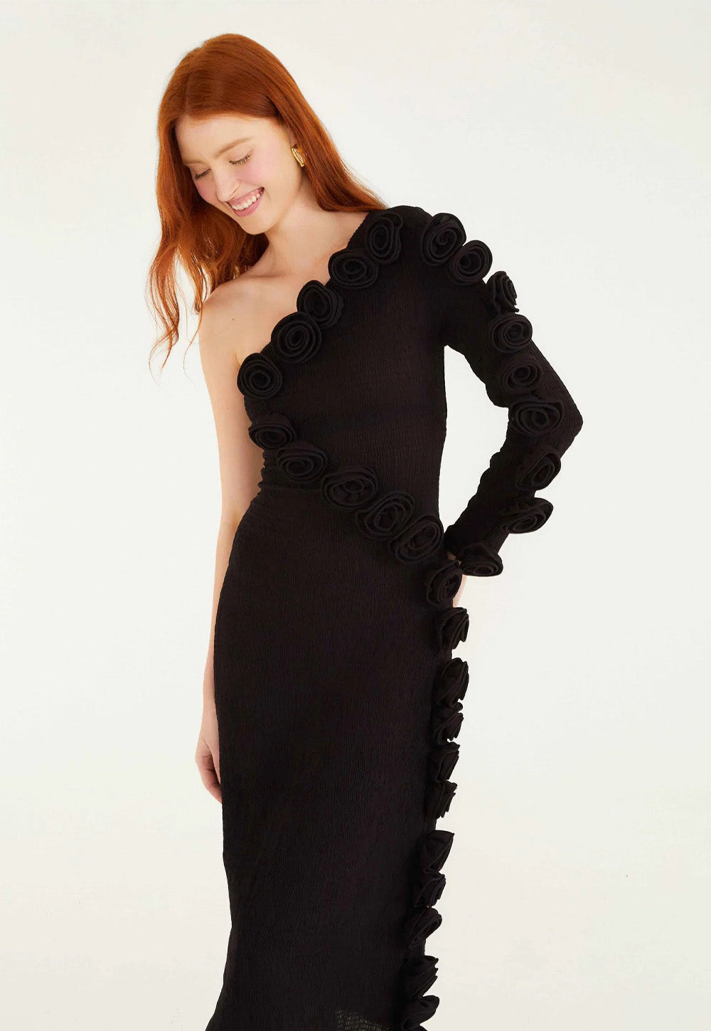 One Shoulder Midi Dress - Black