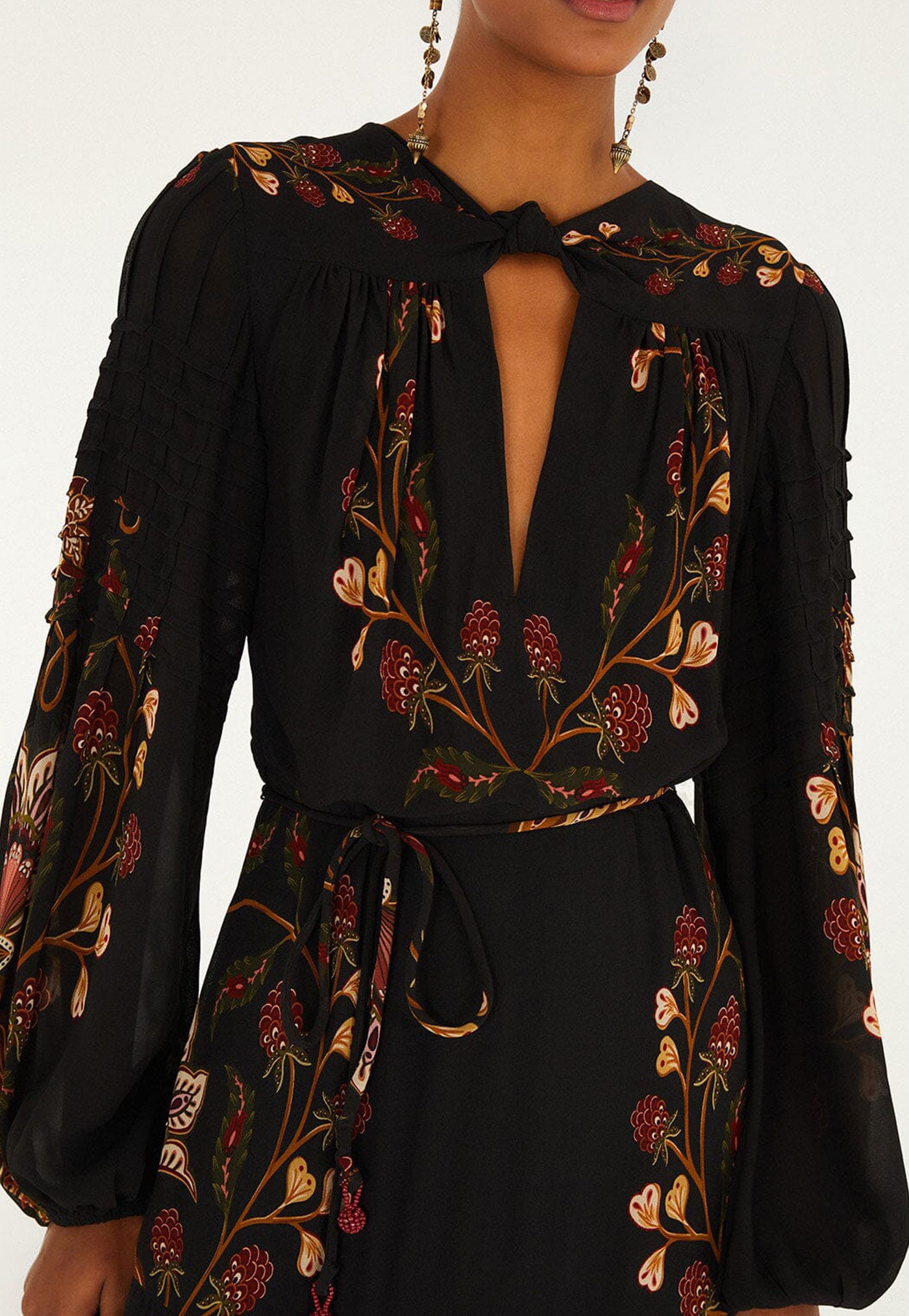 Berry Garden Long Sleeve Pleated Maxi Dress - Black