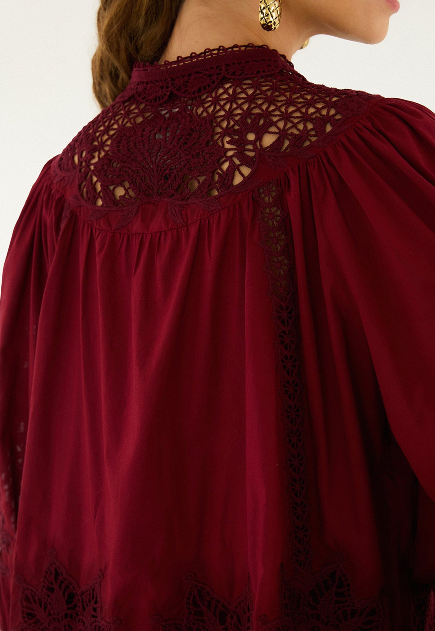Berry Garden Guipure Blouse - Burgundy