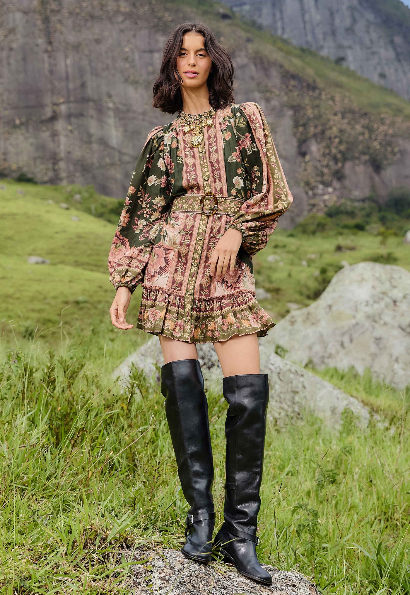 Flowering Garden Mini Dress - Tree Green