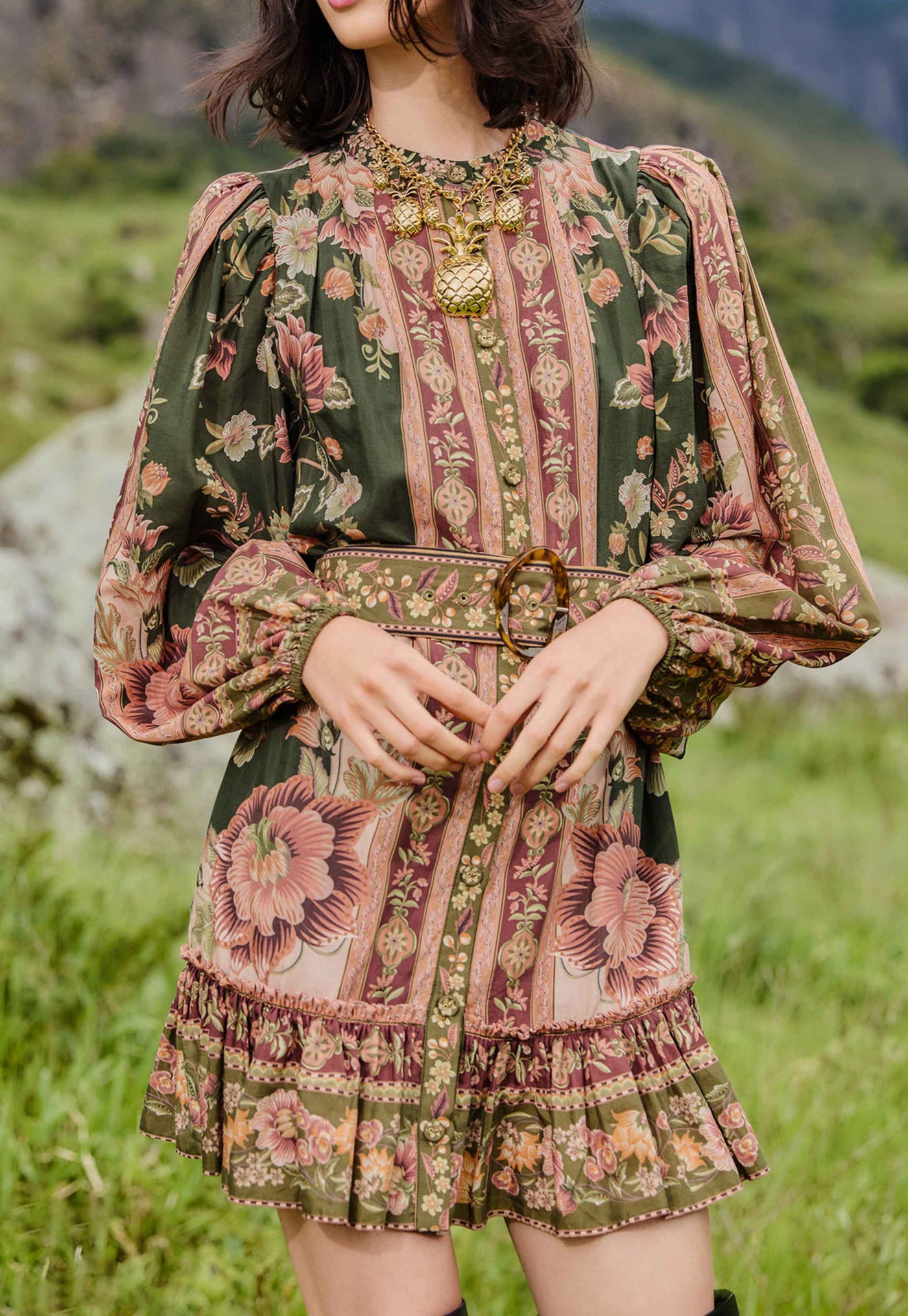 Flowering Garden Mini Dress - Tree Green
