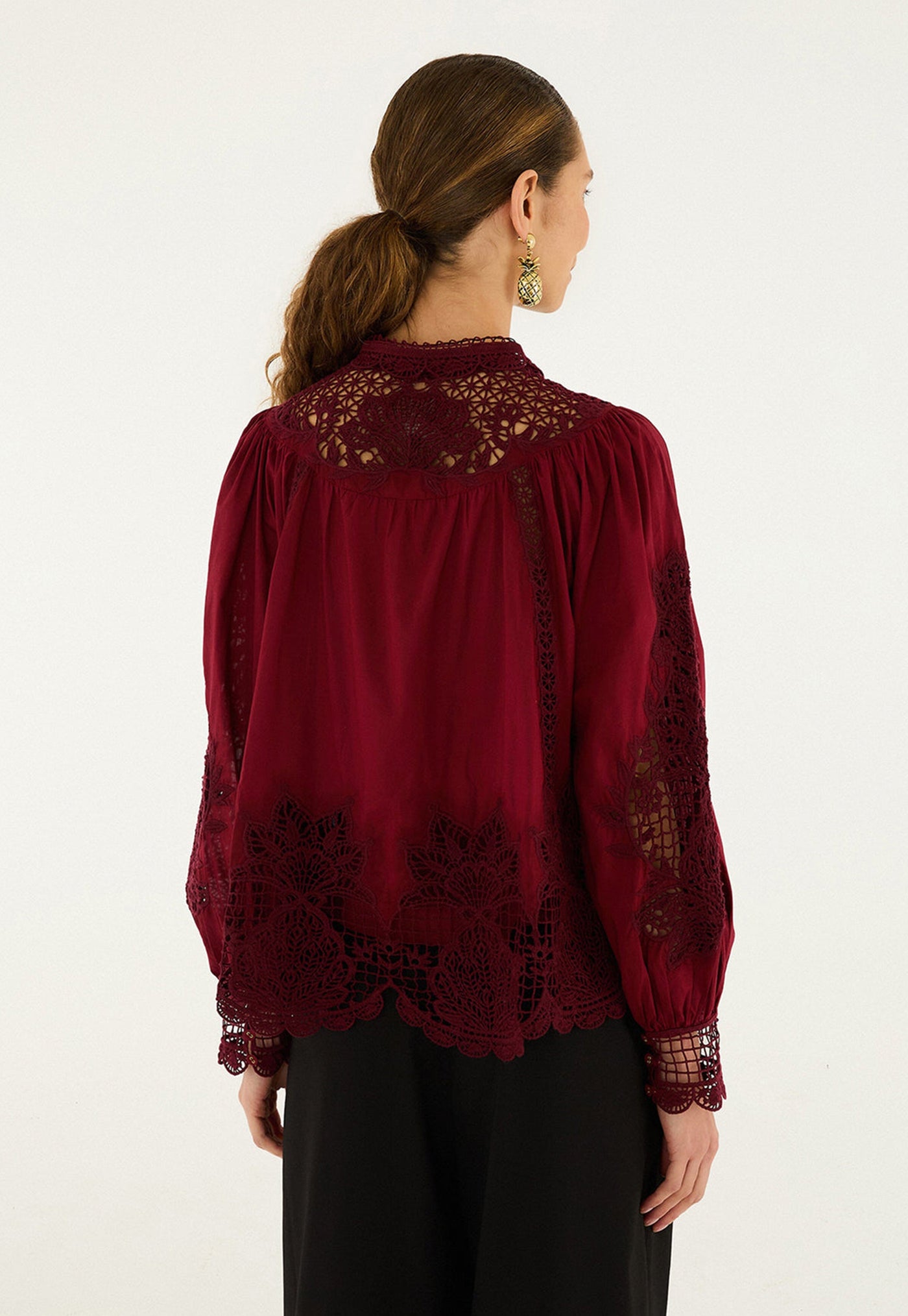 Berry Garden Guipure Blouse - Burgundy