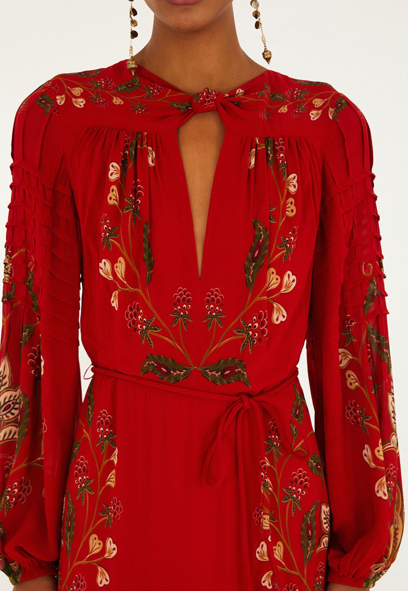 Berry Garden Long Sleeve Pleated Maxi Dress - Red
