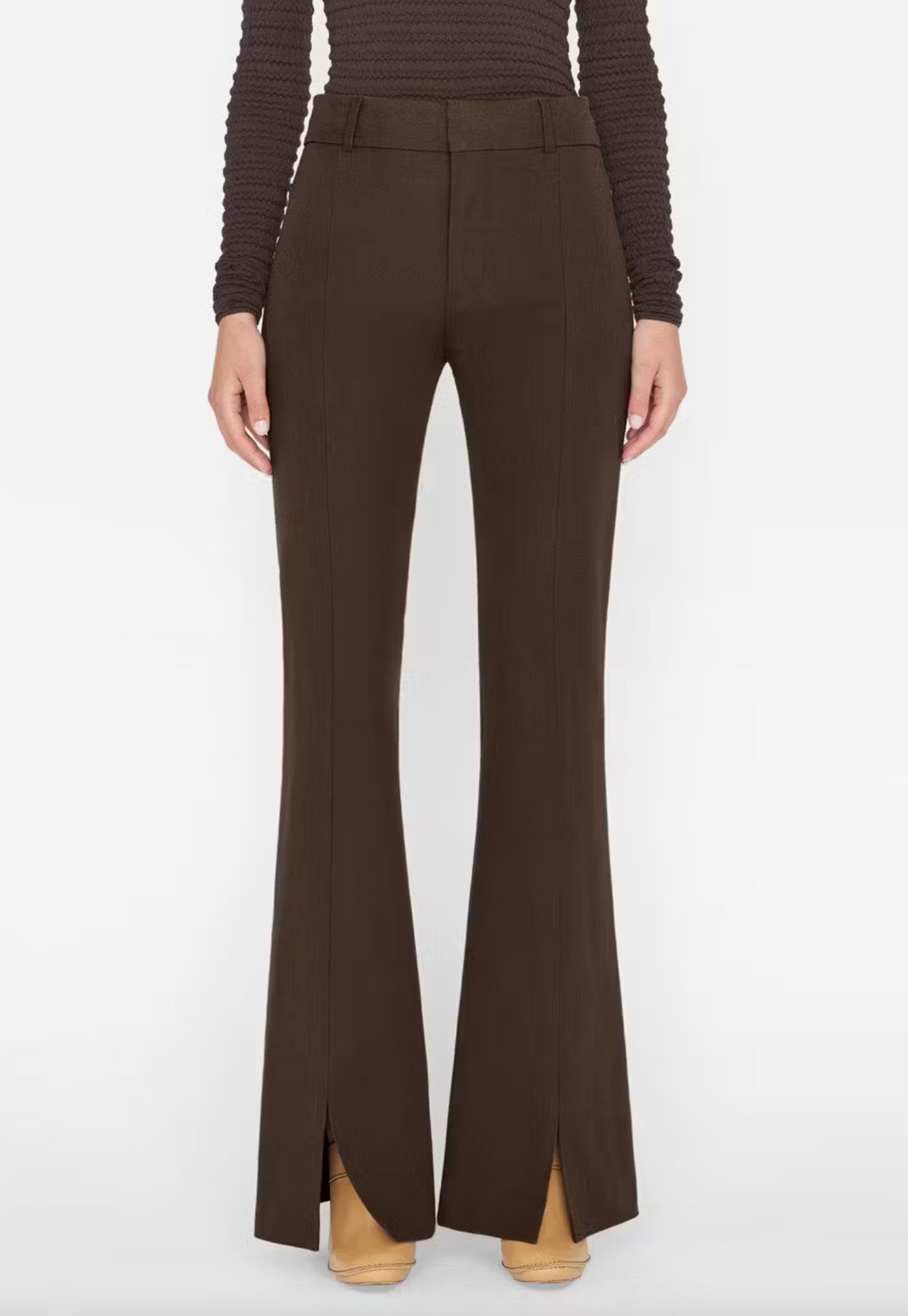 Le High Flare Split Front Trouser - Espresso sold by Angel Divine