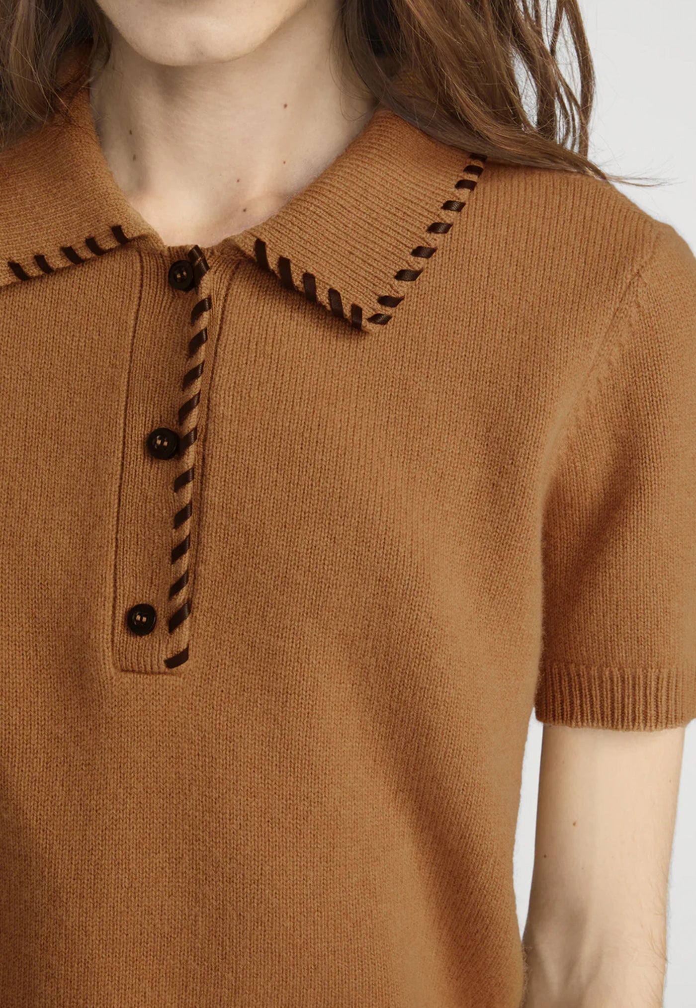 The Leather Stitch Polo - Camel