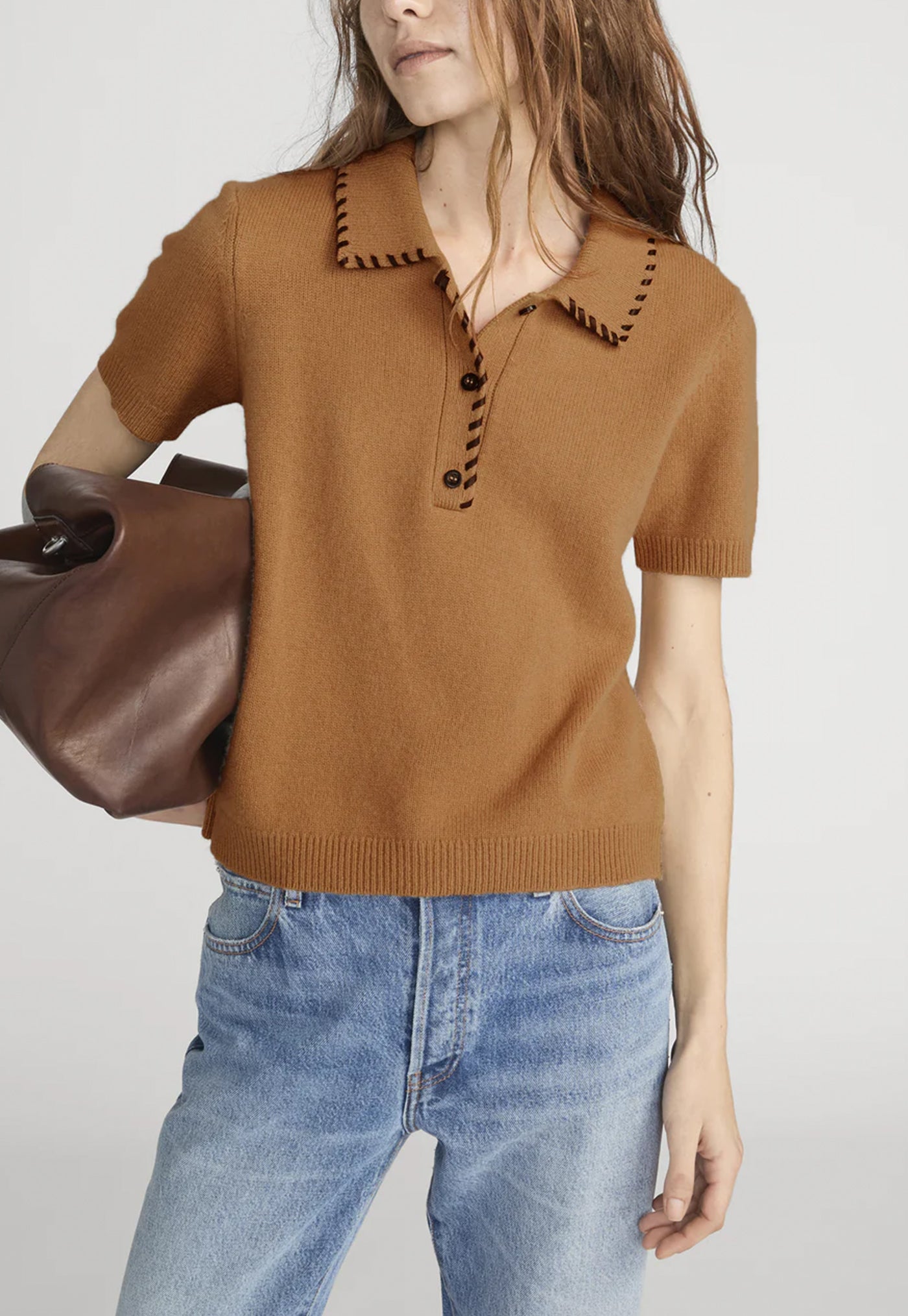 The Leather Stitch Polo - Camel