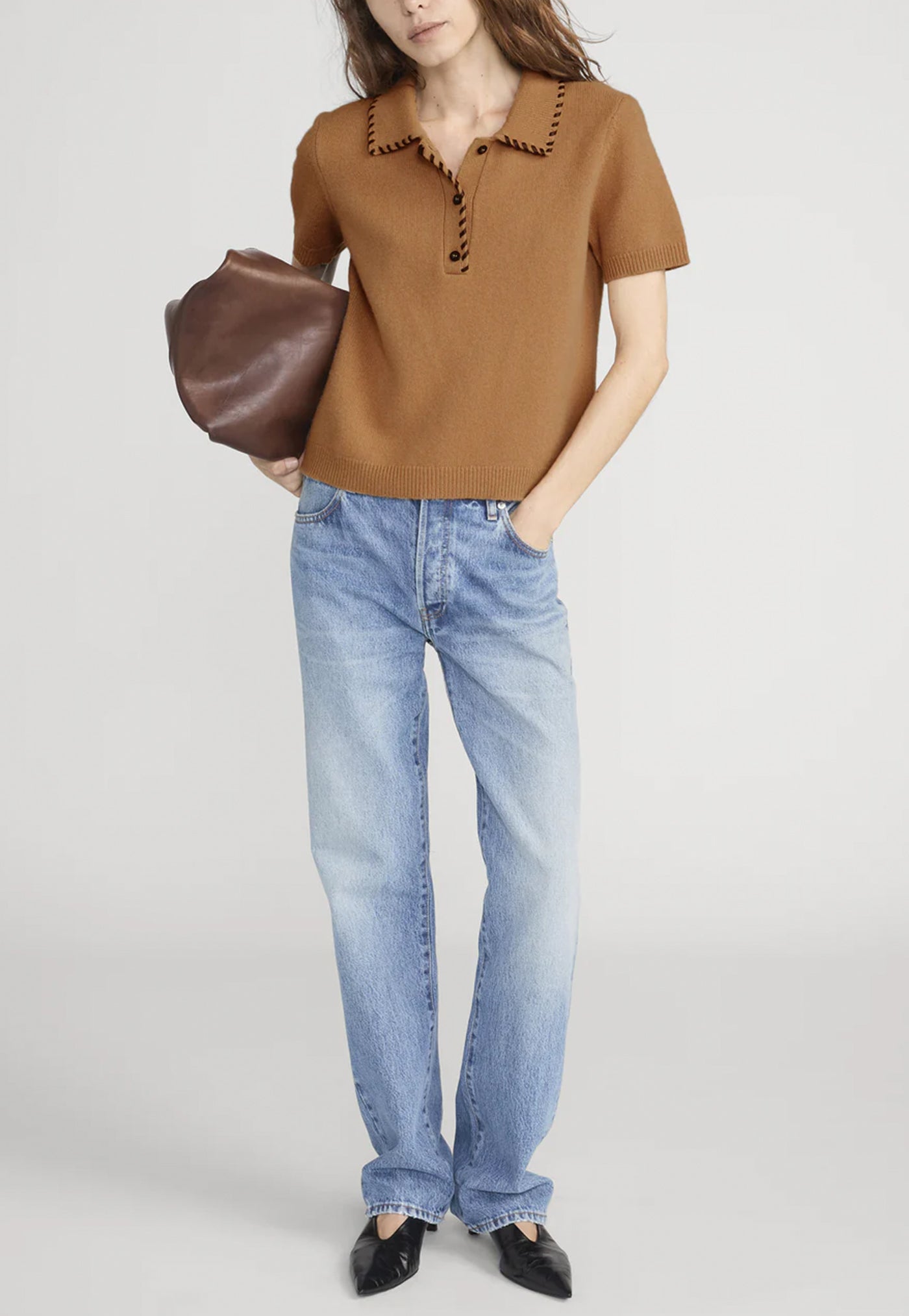 The Leather Stitch Polo - Camel