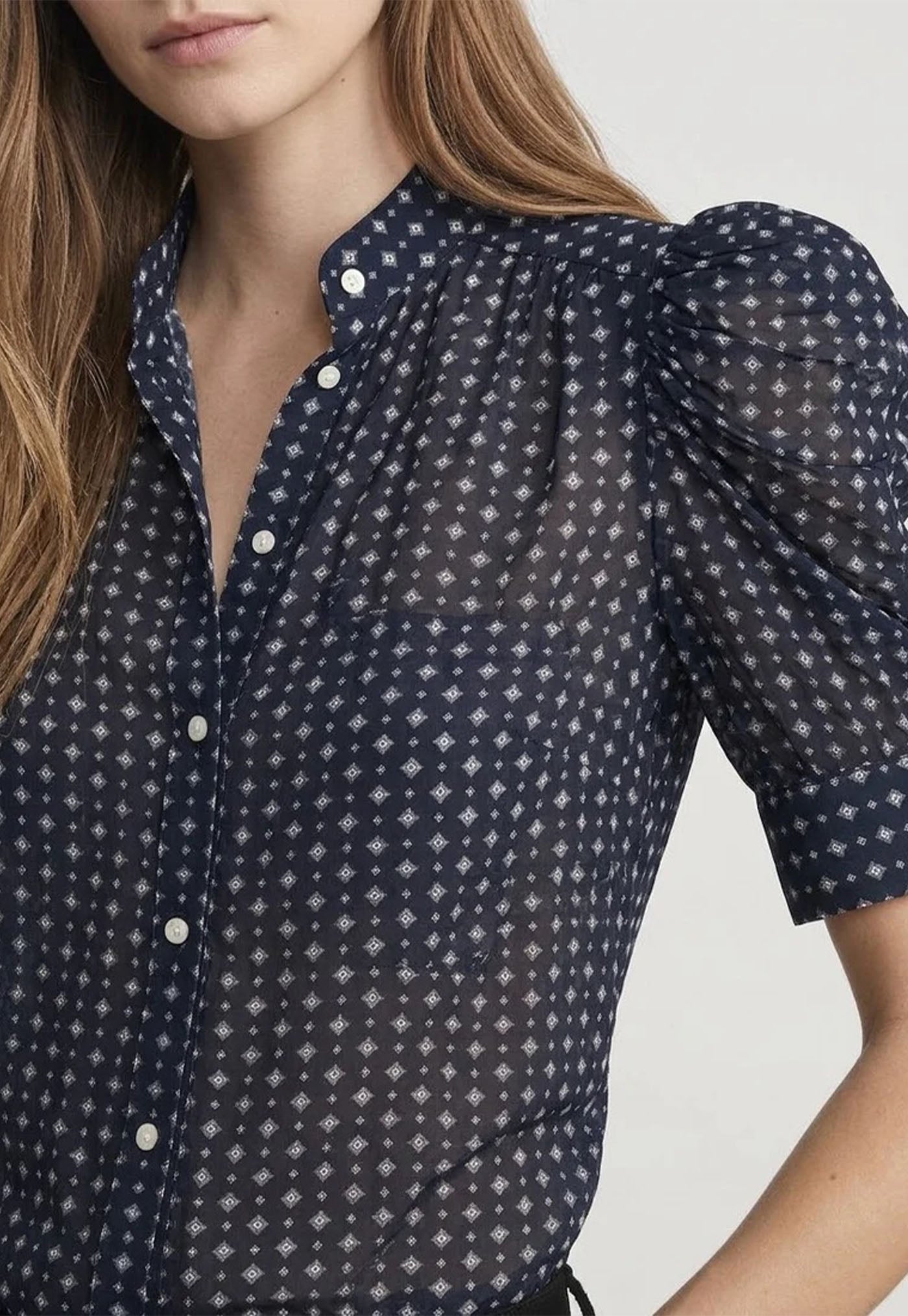 The Tie Print Gillian Top - Navy Multi