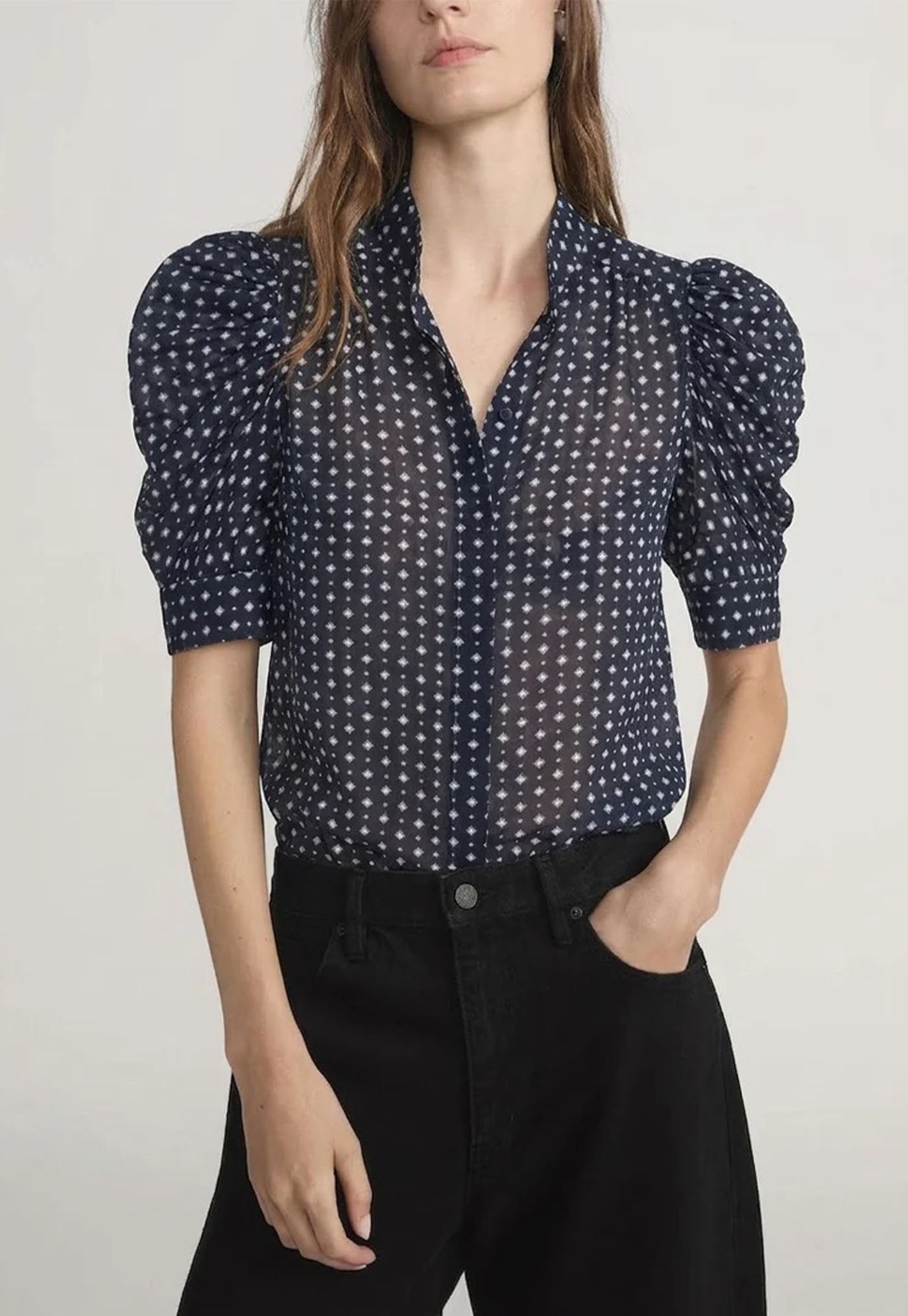 The Tie Print Gillian Top - Navy Multi