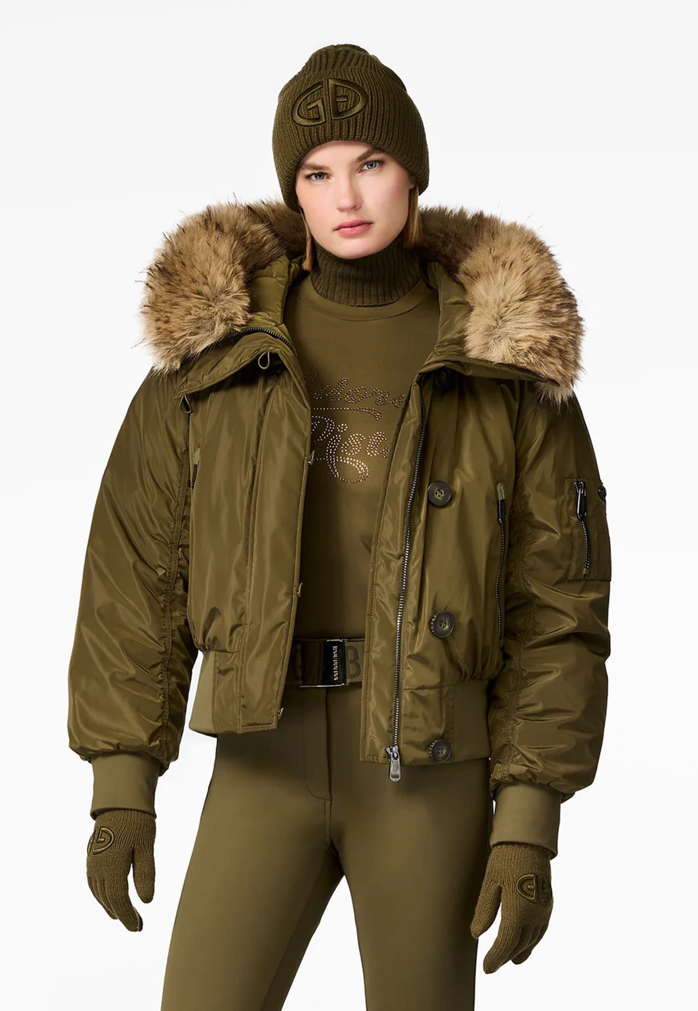 Jeanne Ski Jacket Faux Border - Dark Olive