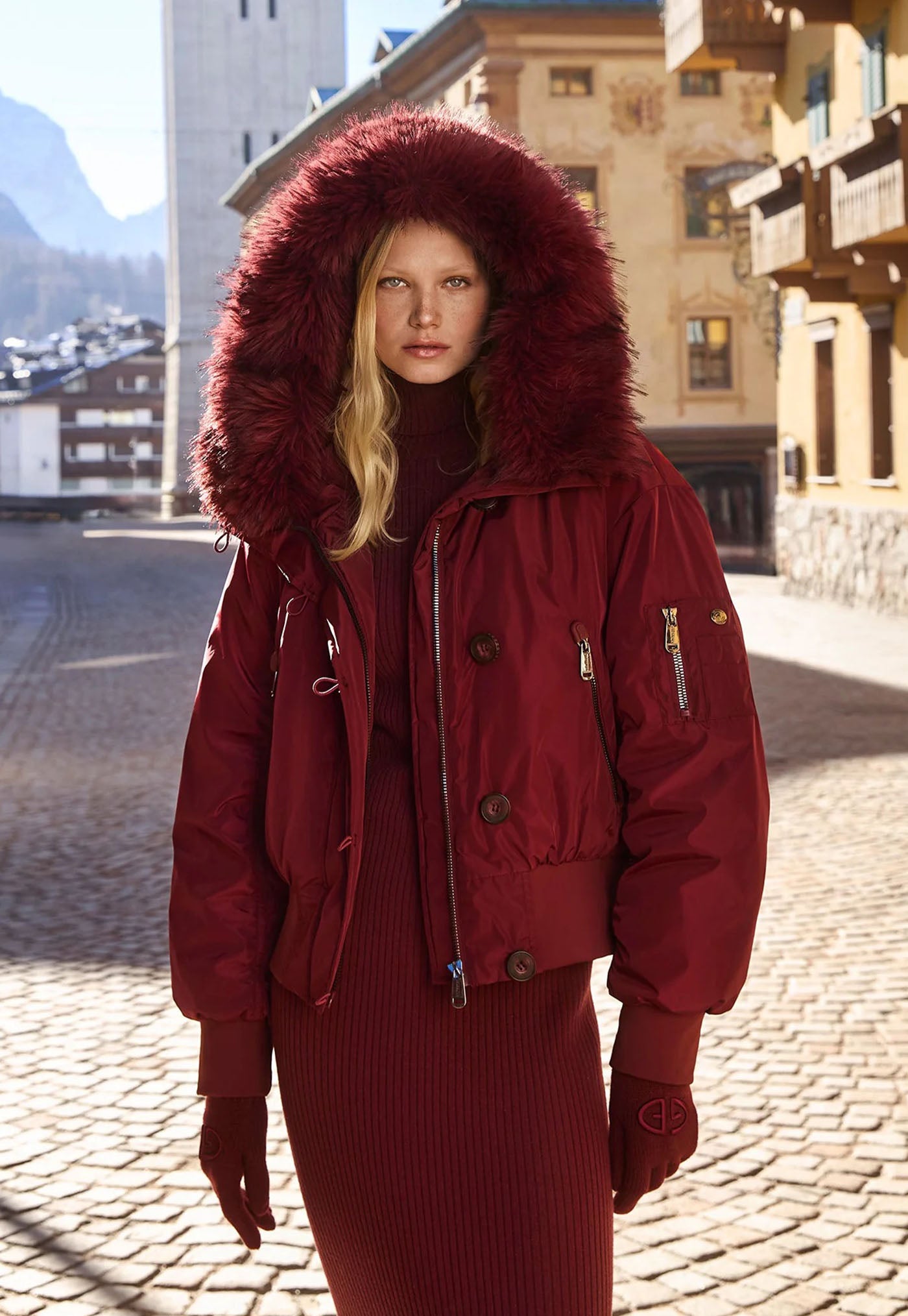 Jeanne Ski Jacket Faux Border - Vino Rosso