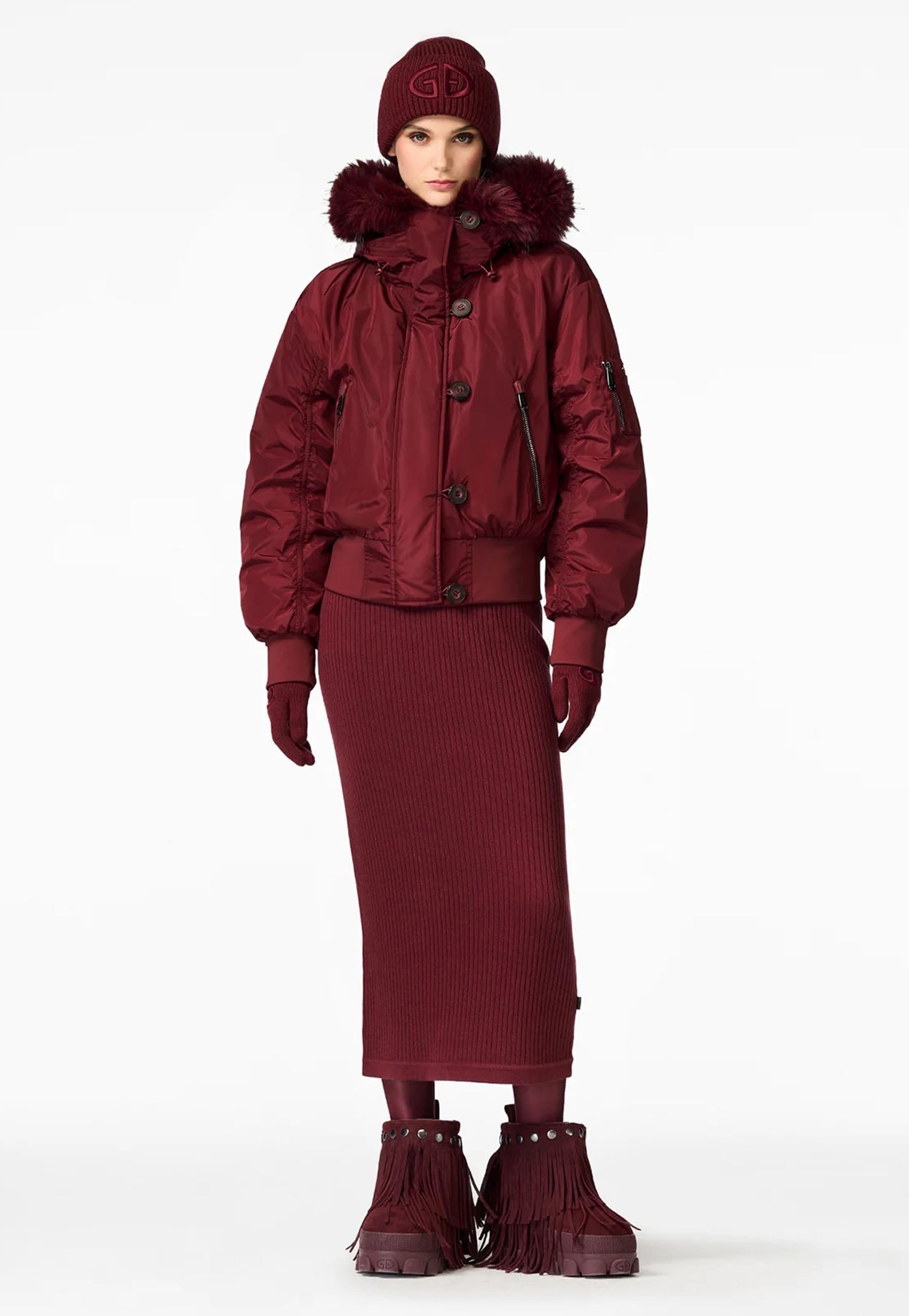 Jeanne Ski Jacket Faux Border - Vino Rosso