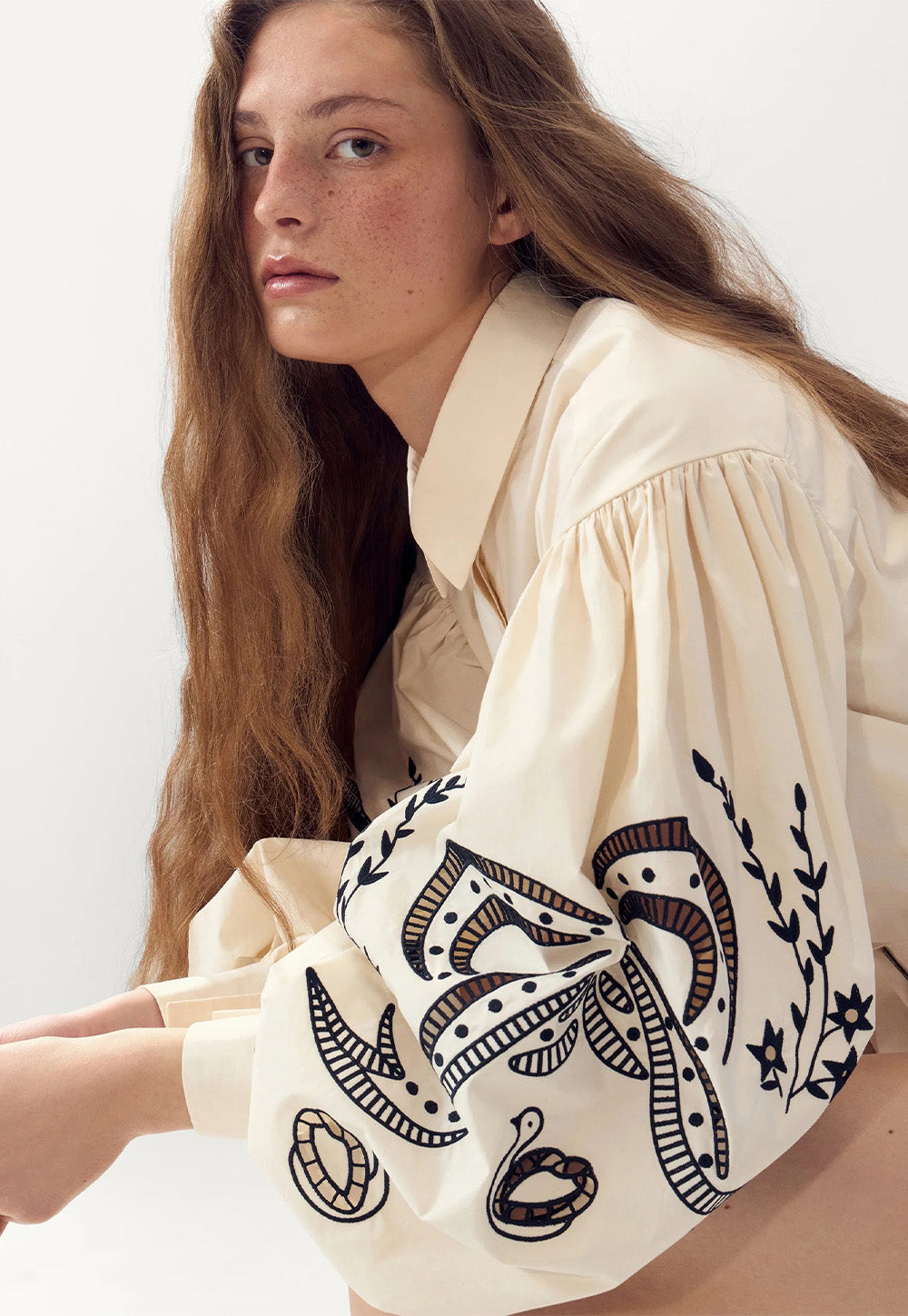 Raiia Embroidered Shirt - Milk