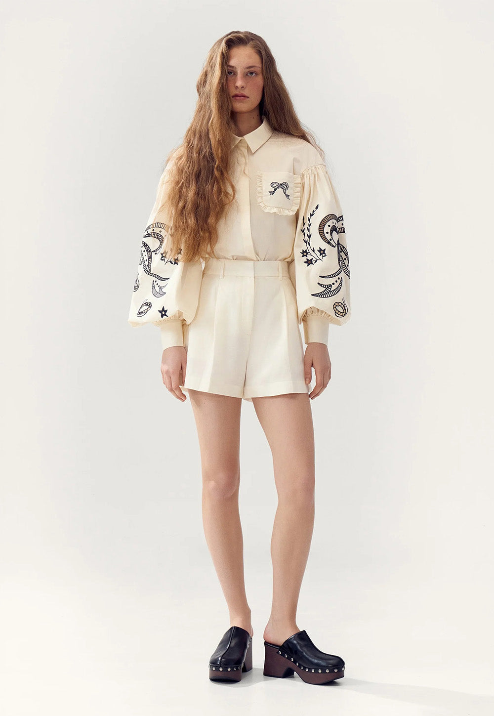 Raiia Embroidered Shirt - Milk