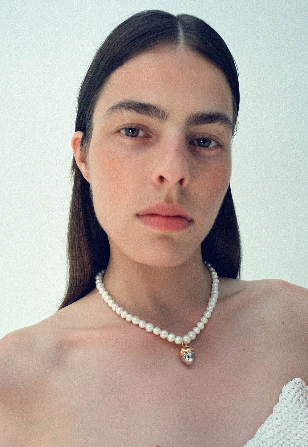 Silver Acorn Pearl Necklace