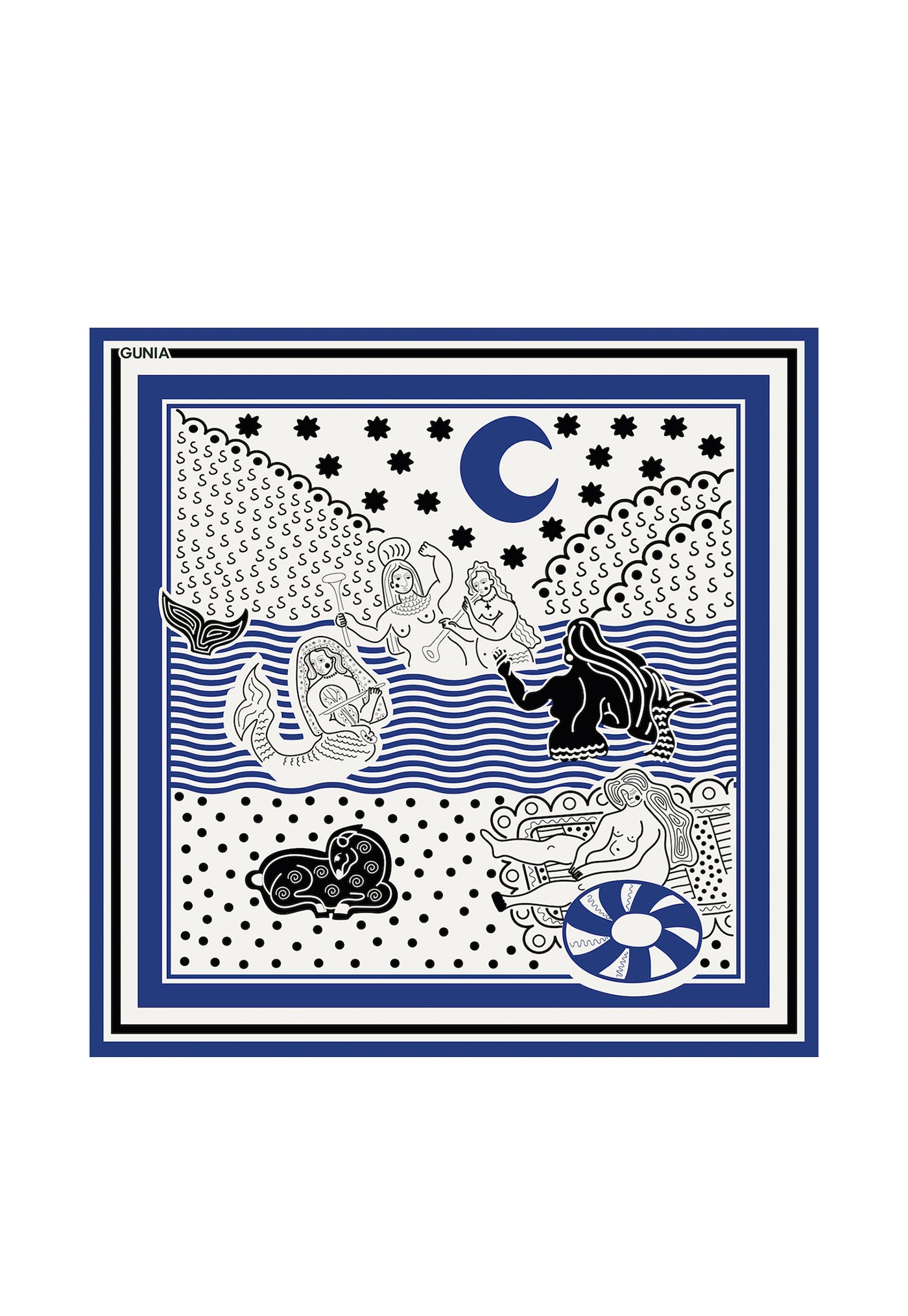 Silk Scarf - Vedmid-Hora and Mermaids - Blue
