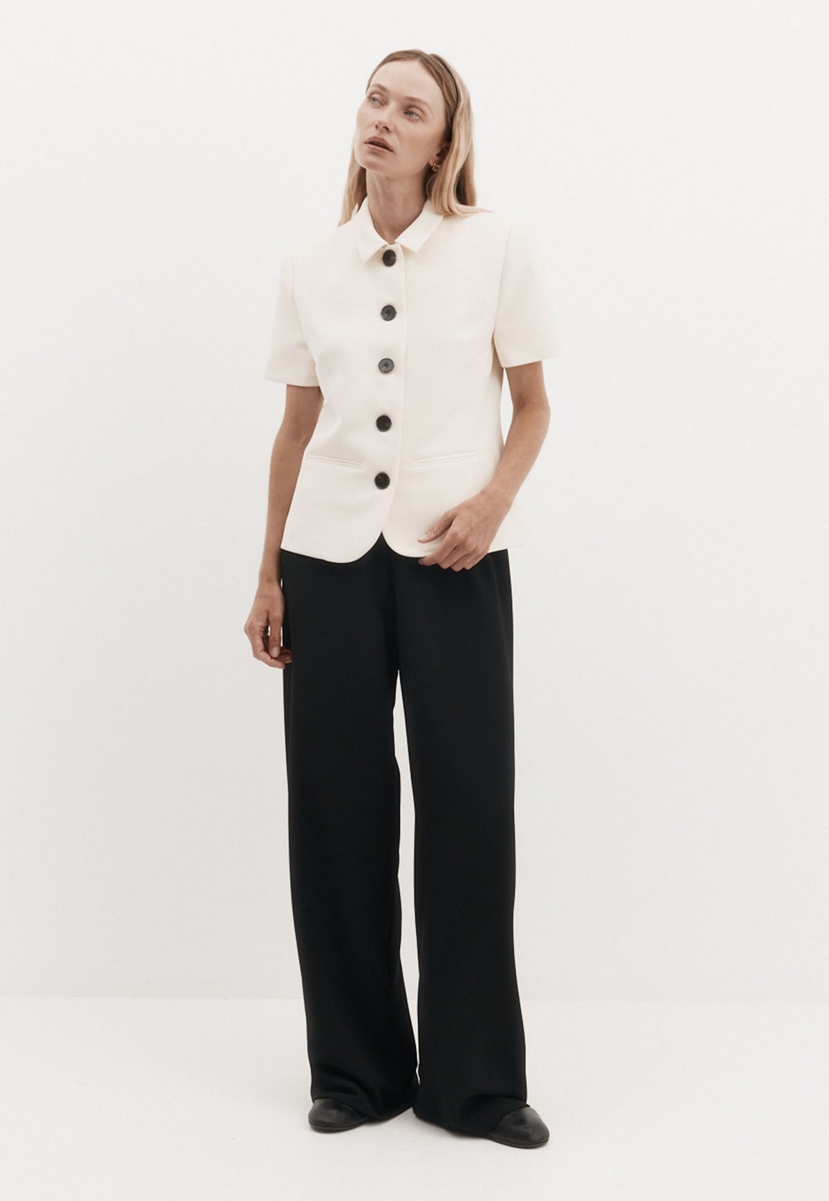 Short Sleeve Bardot Blazer - Bone