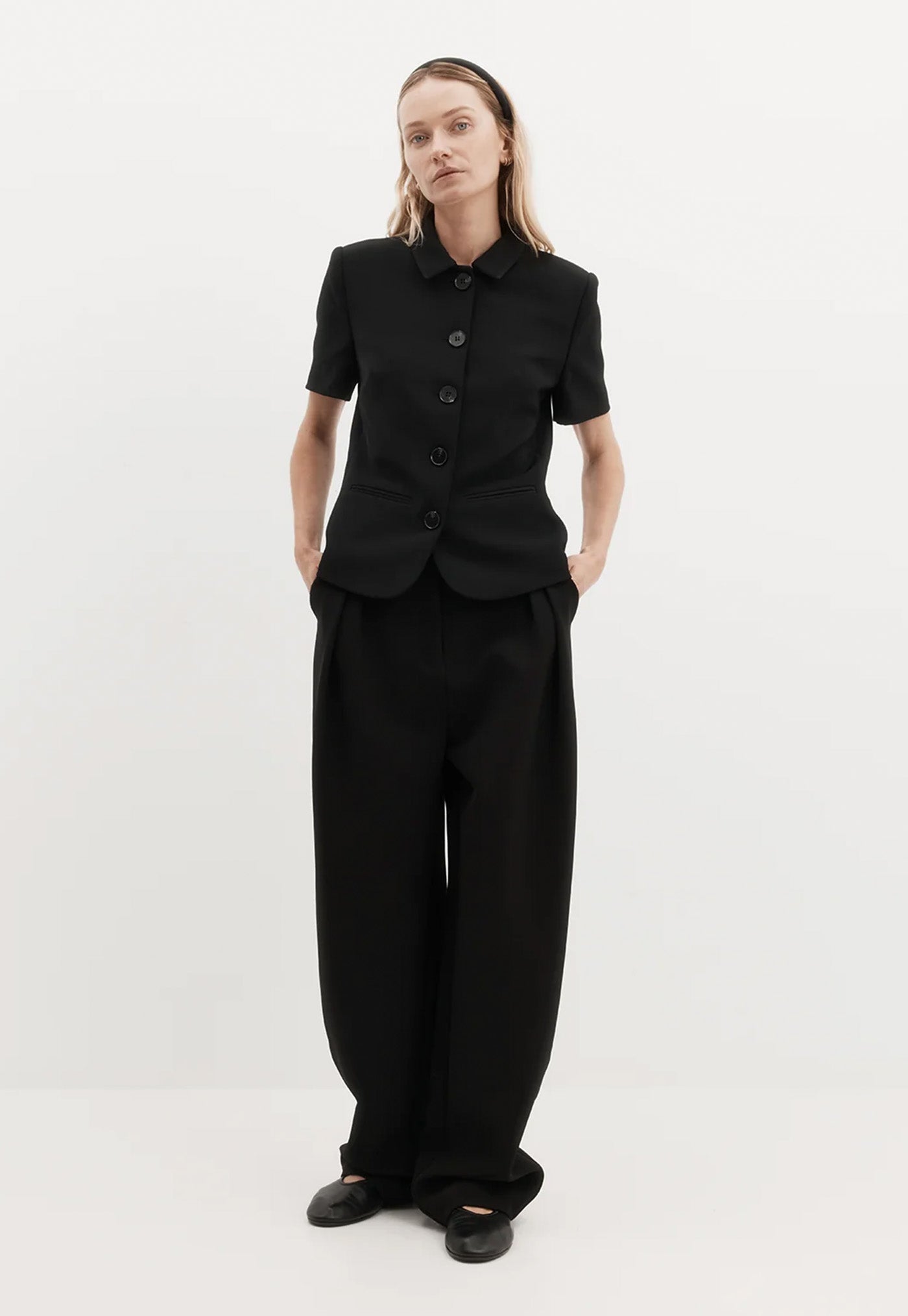 Short Sleeve Bardot Blazer - Black
