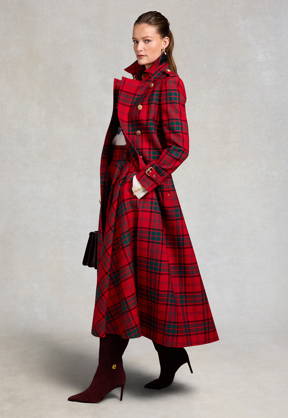360 Maxi Tweed Circle Skirt - Red Tartan