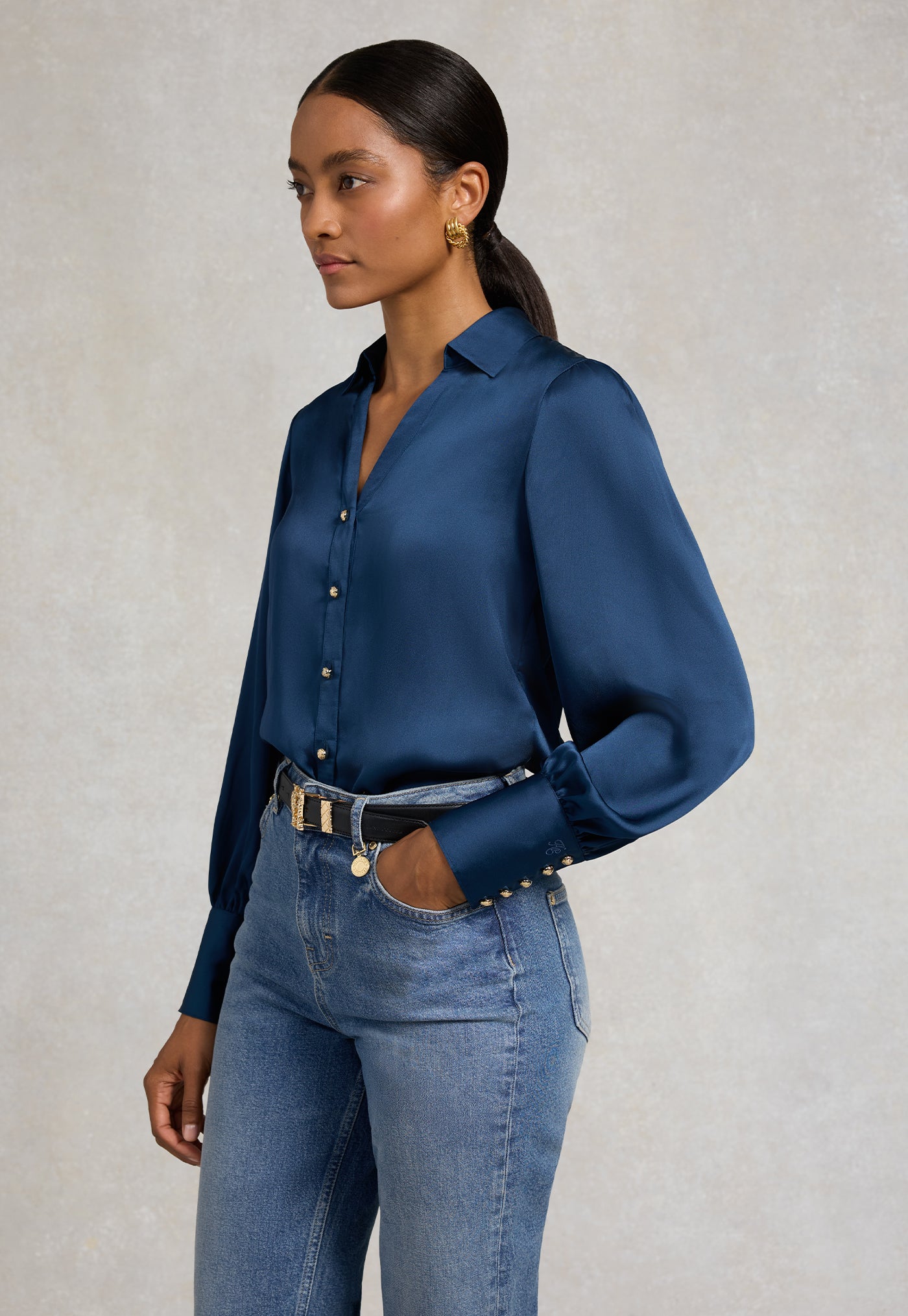 Annie V-Neck Shirt - Petrol