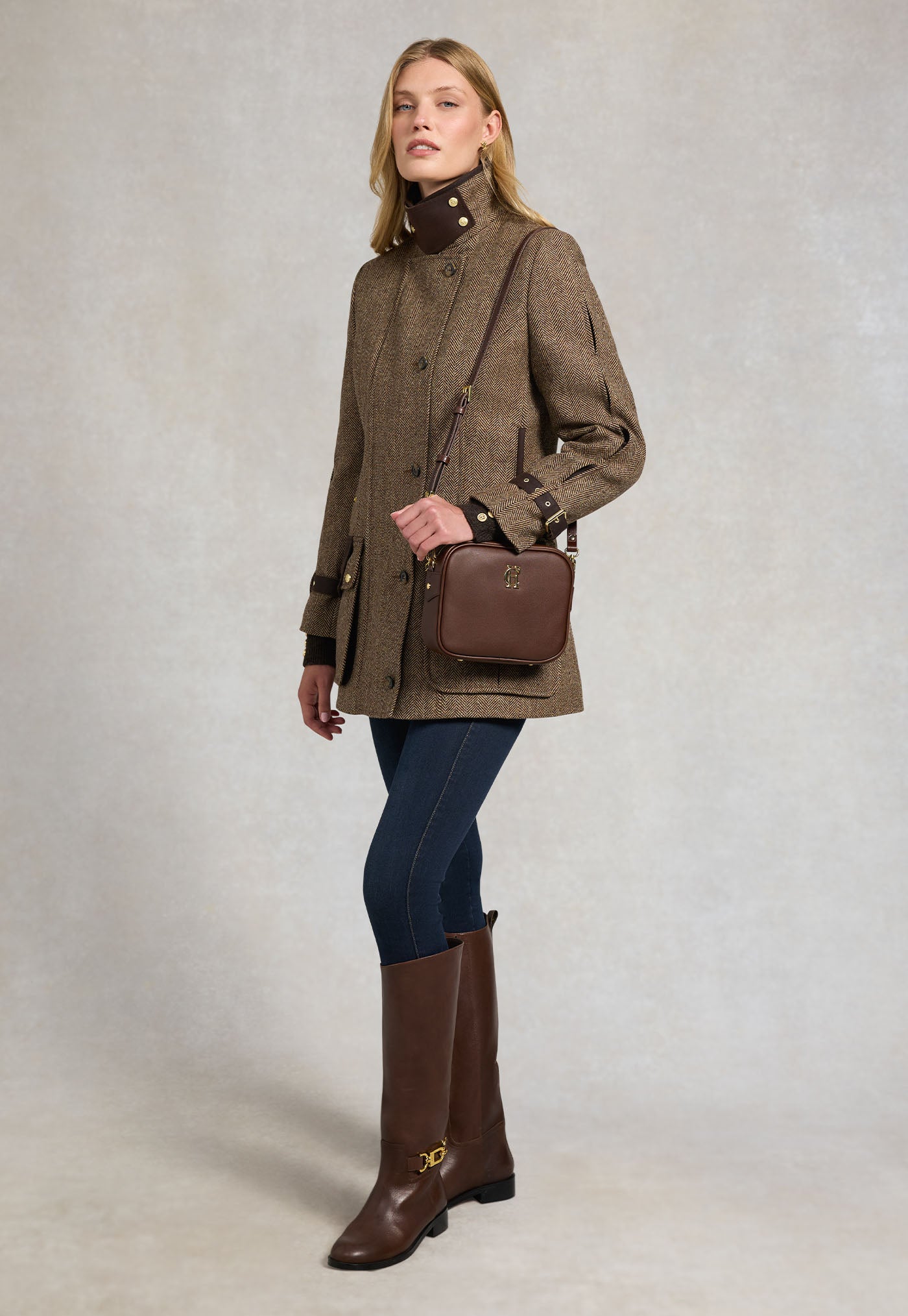 Balmoral Field Coat - Large Scale Brown Herringbone