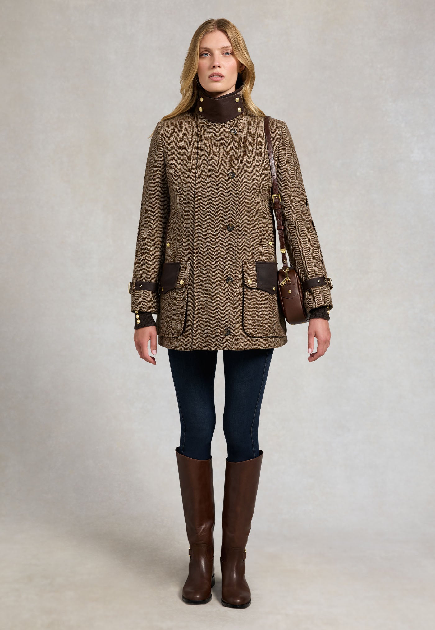 Balmoral Field Coat - Large Scale Brown Herringbone