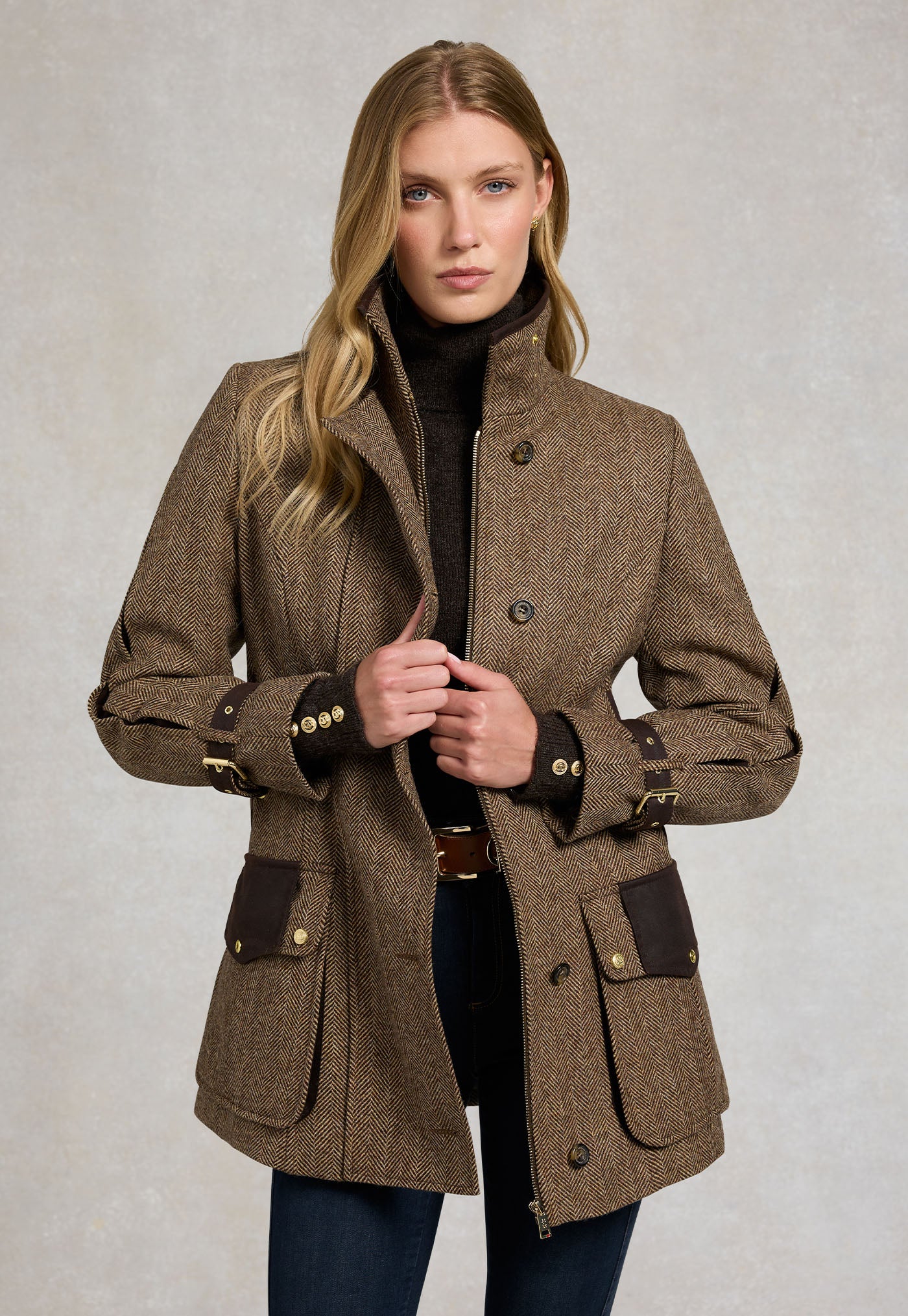 Balmoral Field Coat - Large Scale Brown Herringbone