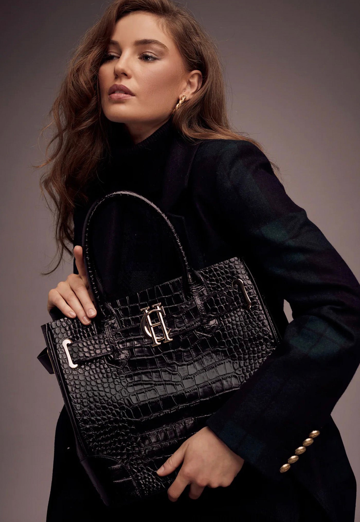The Brompton Tote - Black Croc sold by Angel Divine