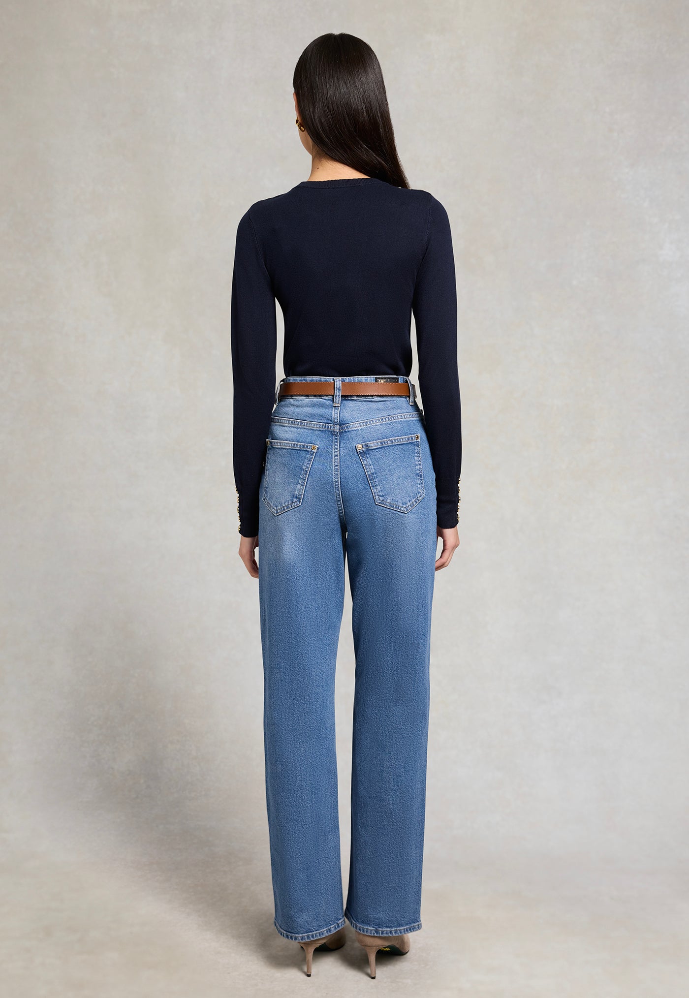 Buttoned Knit Crew Neck - Ink Navy