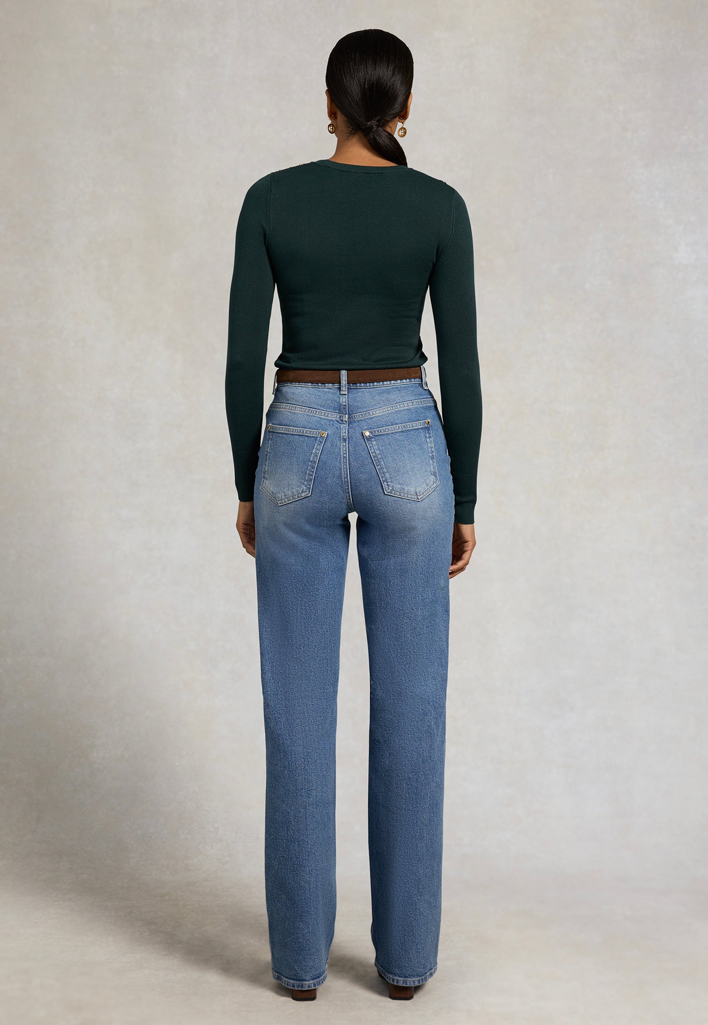 Buttoned Knit Crew Neck - Emerald