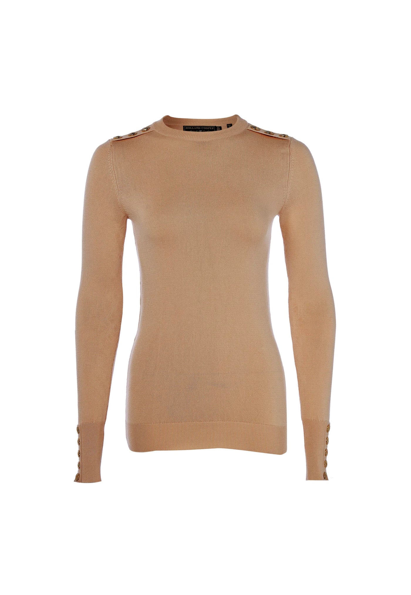 Buttoned Knit Crew Neck - Dark Camel sold by Angel Divine