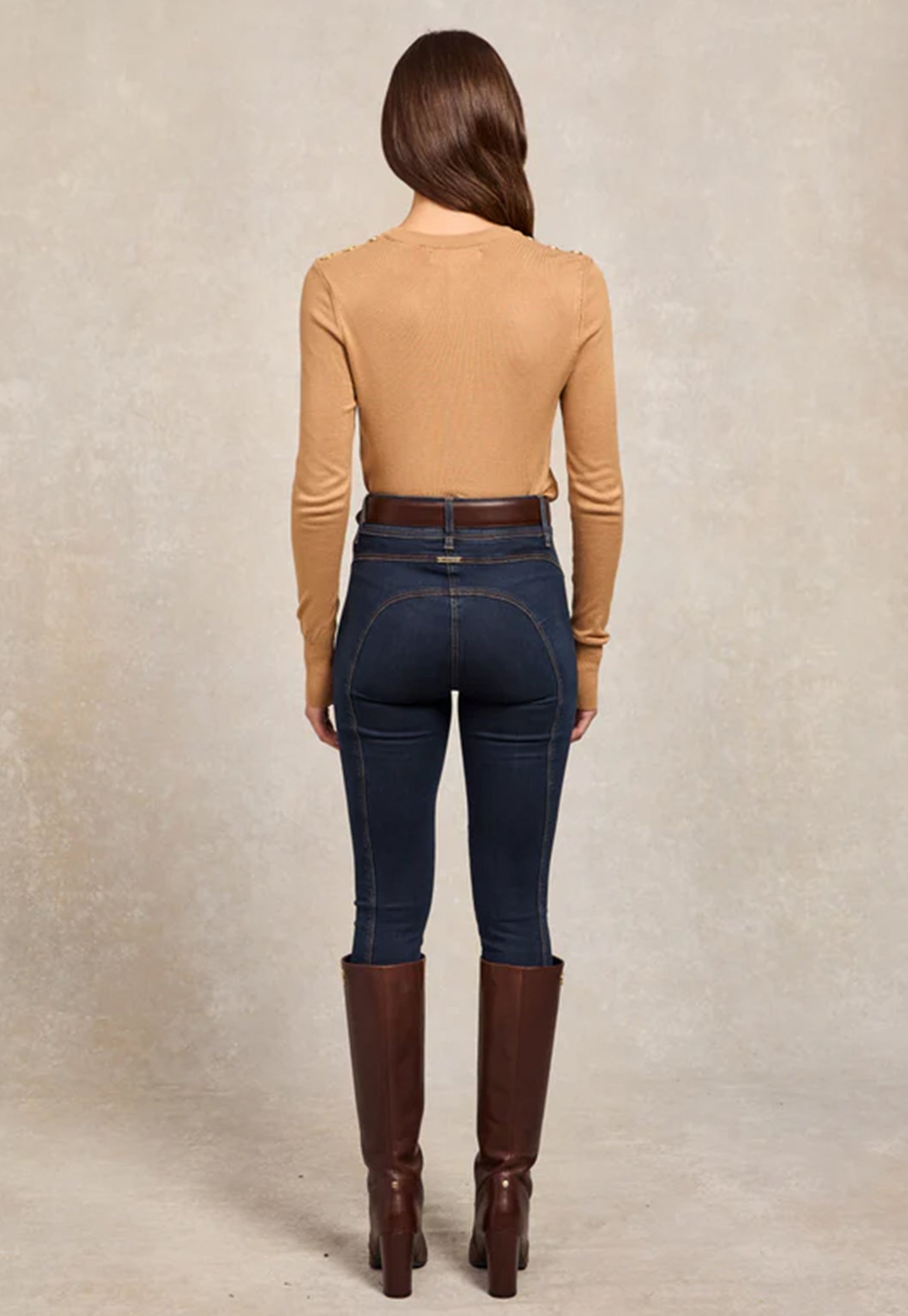 Buttoned Knit Crew Neck - Dark Camel