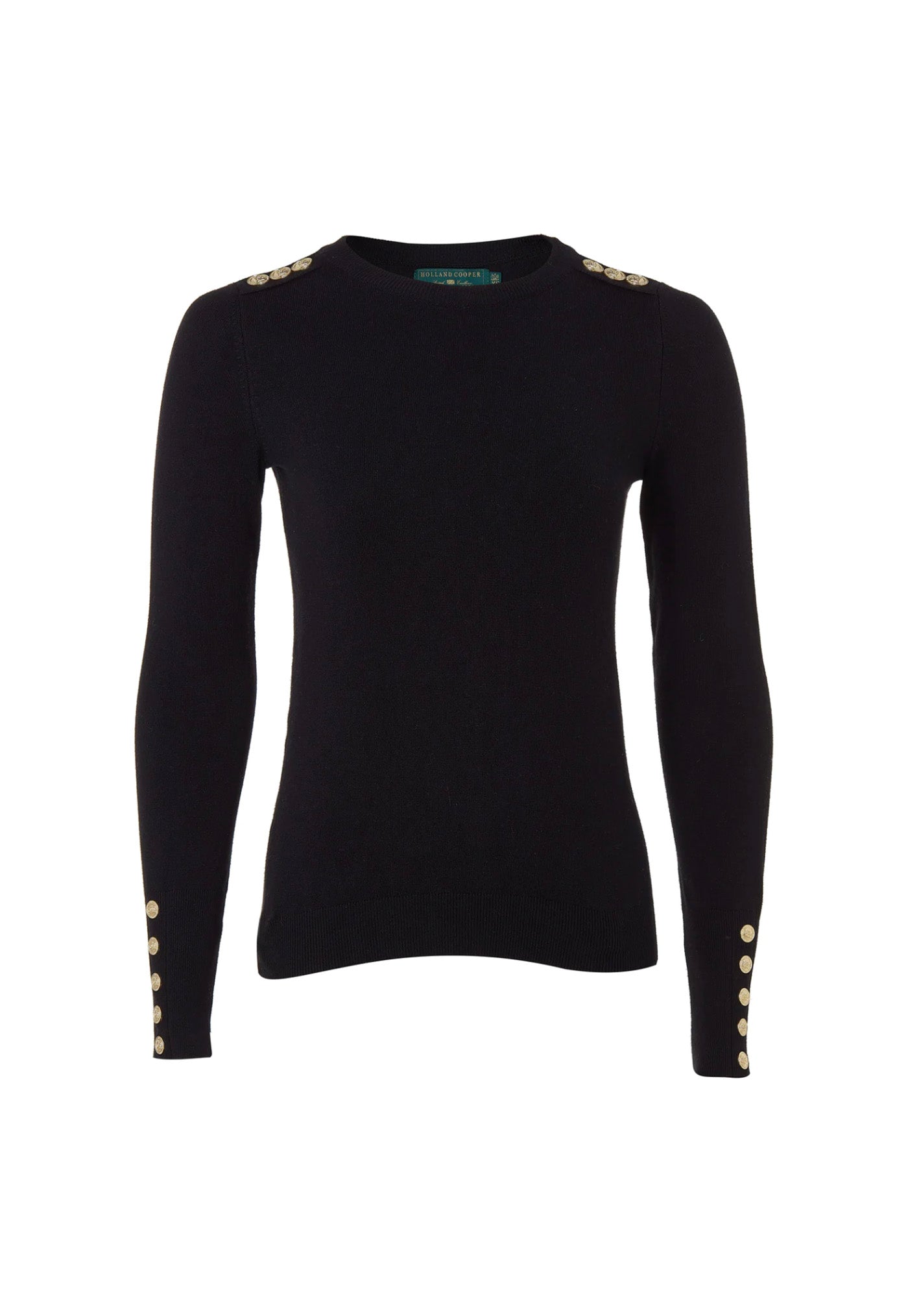 Buttoned Knit Crew Neck - Black sold by Angel Divine