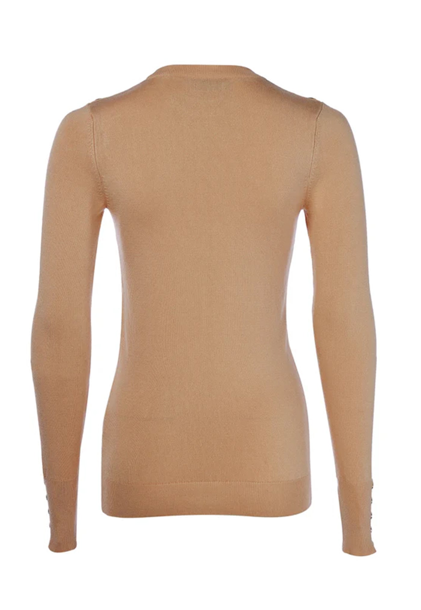 Buttoned Knit Crew Neck - Dark Camel