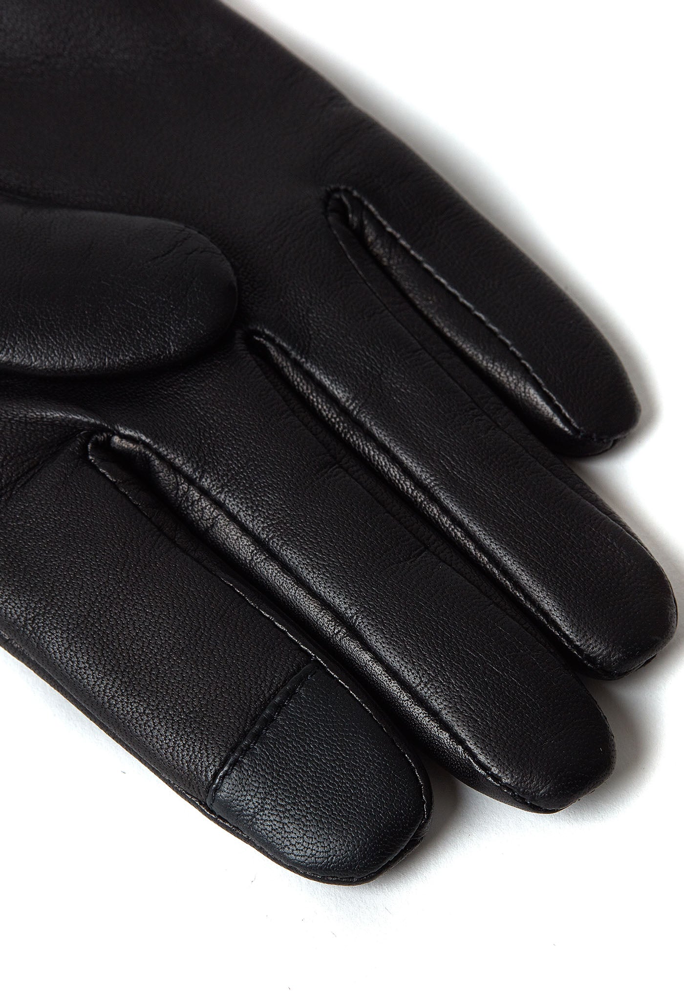 Cashmere Lined Faux Trim Leather Gloves - Black
